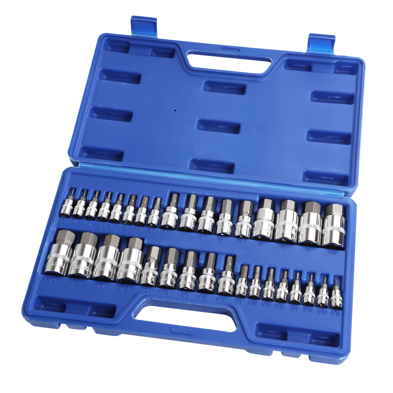 Master Hex Bit Set | 34pc SAE & Metric Socket Set Standard Allen 1/4″ 3/8″ 1/2″