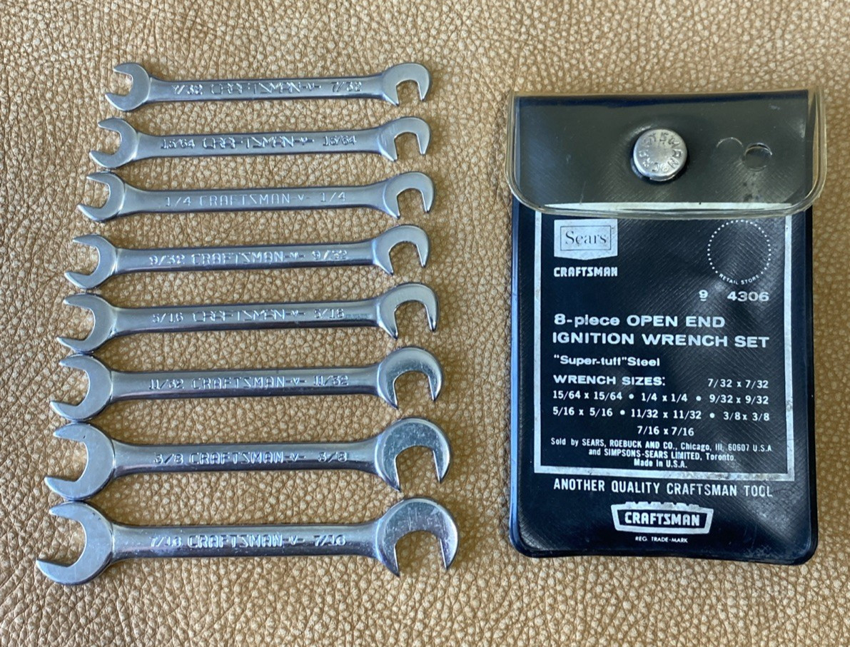 Craftsman 4306 V-Series SAE 8pc. Open End Ignition Wrench Set Vintage CROWN LOGO