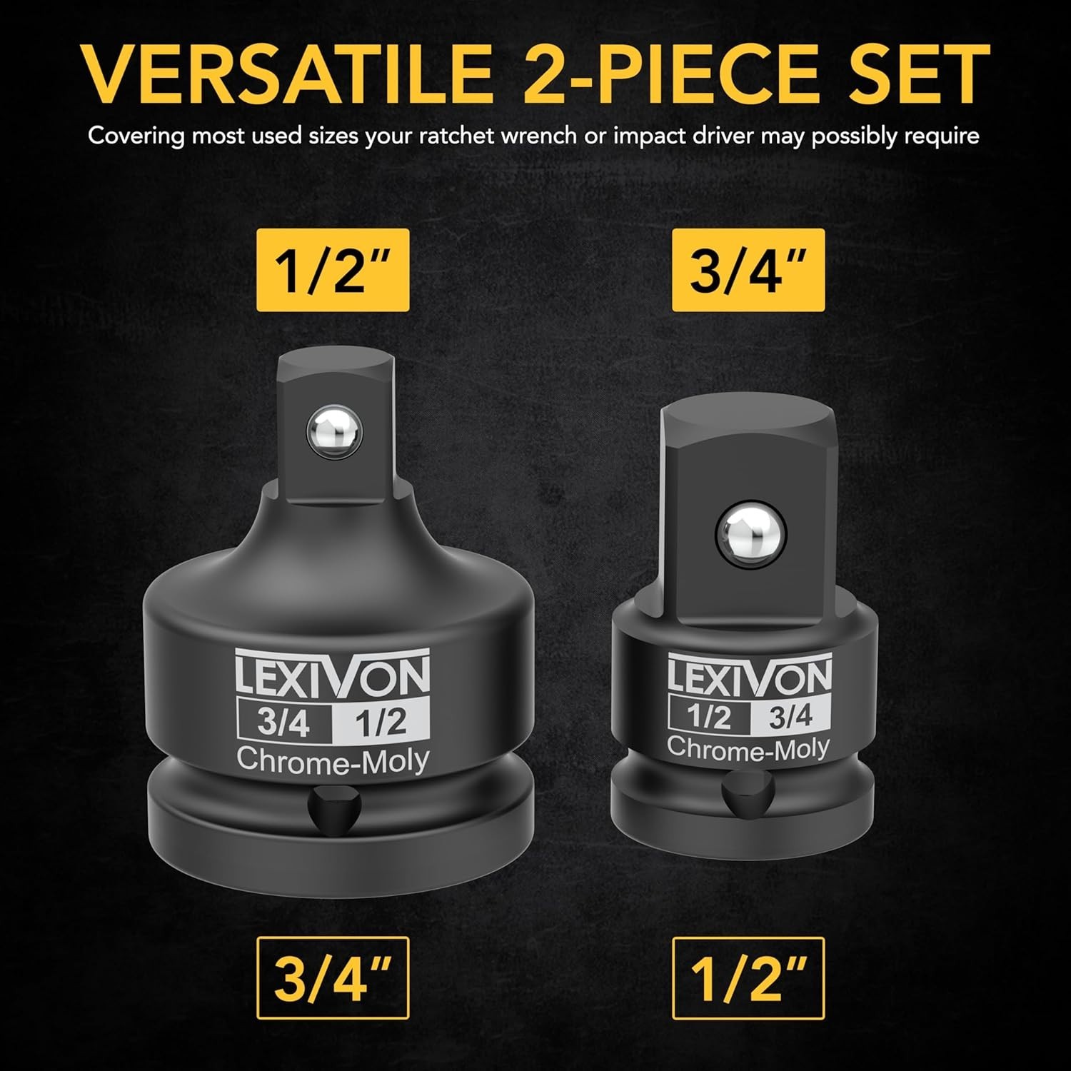 2-Piece Impact Socket Adapter Set for 1/2-Inch and 3/4-Inch Drive Sizes