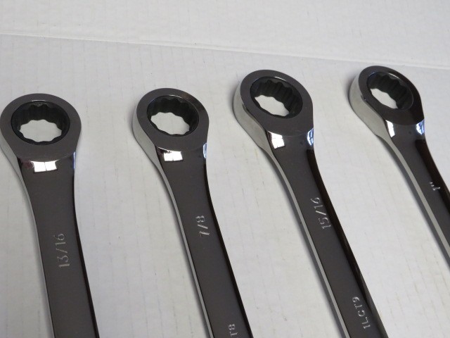 SAE EXTRA LONG RATCHETING COMBINATION WRENCH SET SIZES: 13/16″, 7/8″, 15/16″, 1″