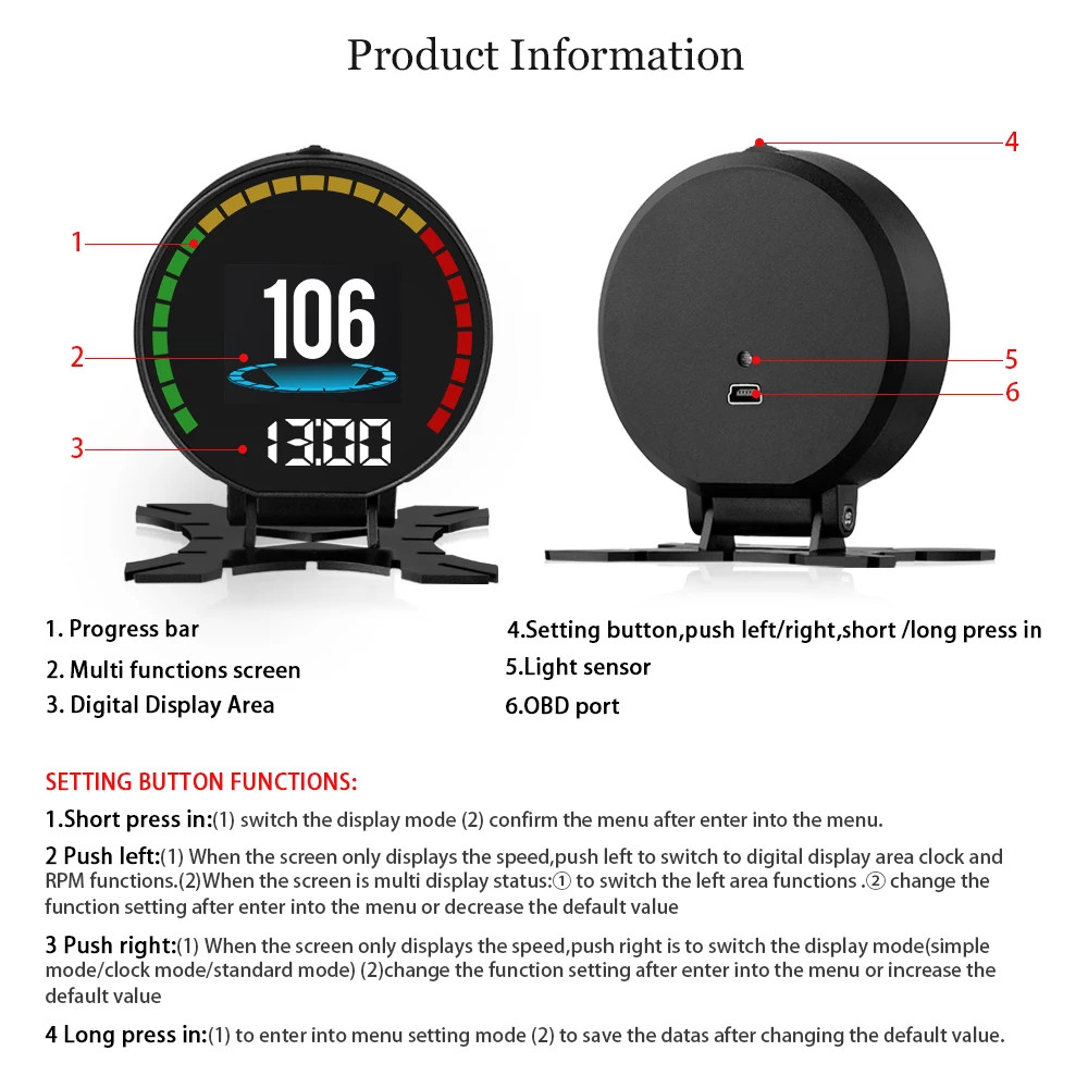P15 Car OBD Head-Up Display Smart Digital Speedometer Water Temp Gauge Overspeed