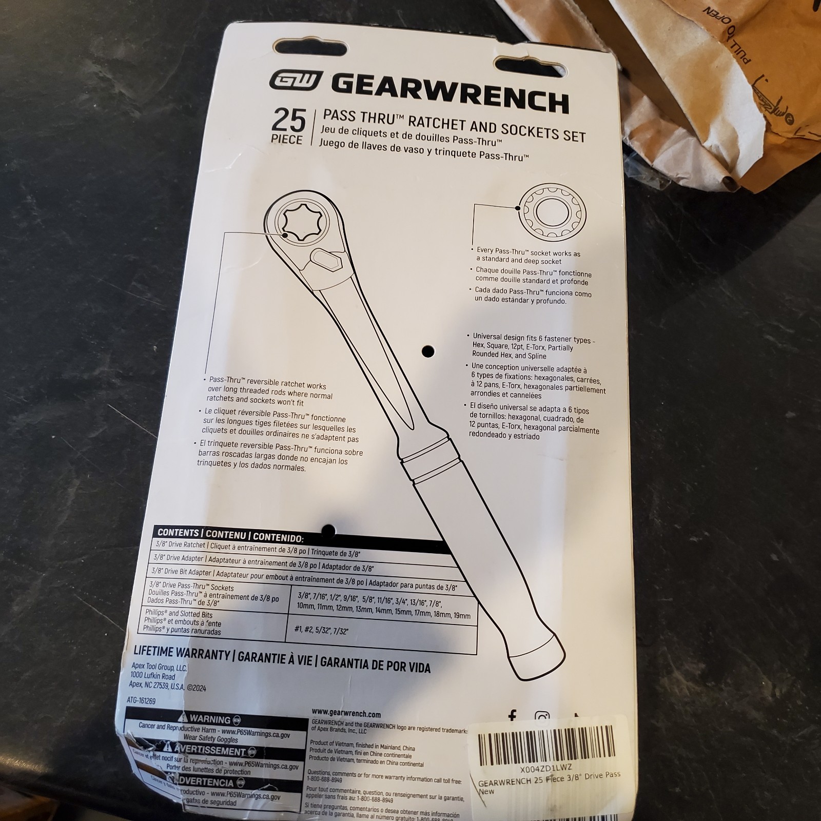 GEARWRENCH GWX6PT25 25pc 3/8in Drive Pass-Thru Ratchet Socket Set SAE Metric
