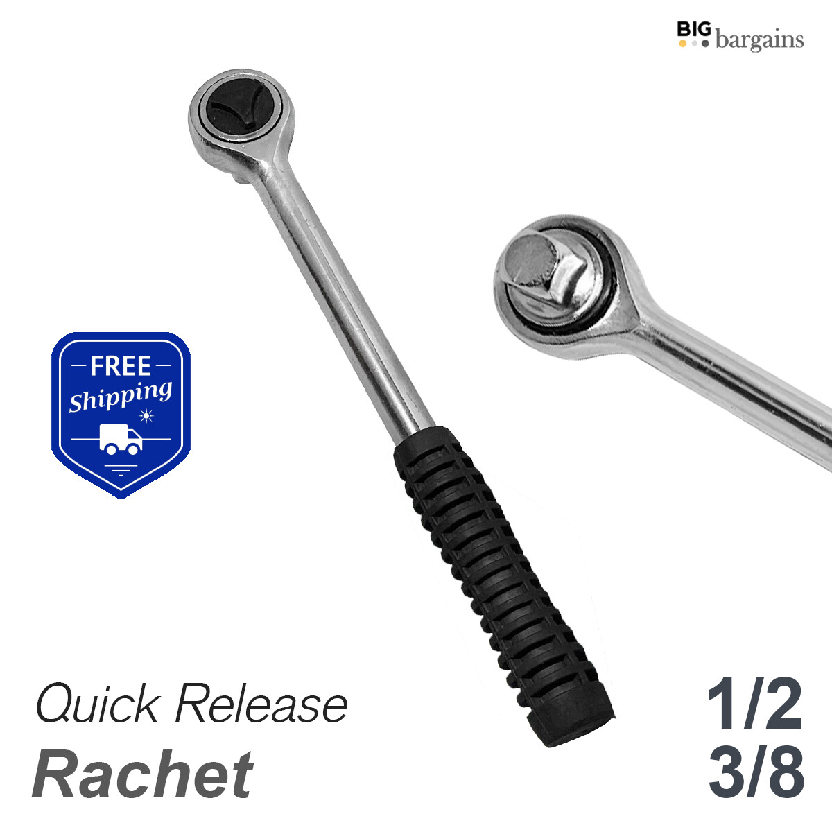 2PC SUPER HEAVY DUTY QUICK RELEASE RATCHET HANDLE SET 3/8″ 1/2″ DR CARBON STEEL