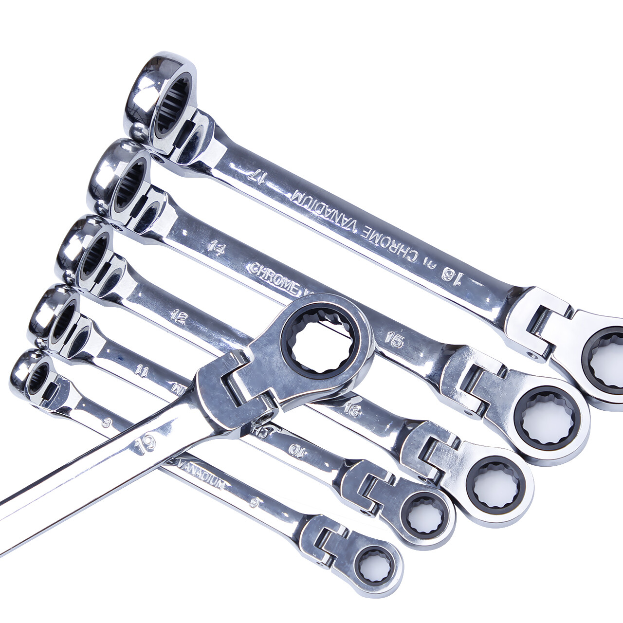 6X Double Box End Ratcheting Wrench Flex-Head Extra Long Spanner Set Metric NEW