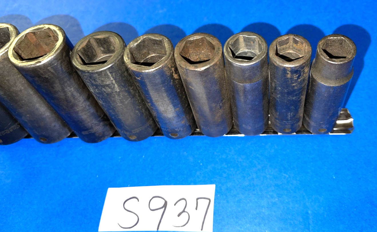 SNAP-ON TOOLS 9 PIECE 1/2 DRIVE SAE. DEEP IMPACT SOCKET SET 309SIMYA