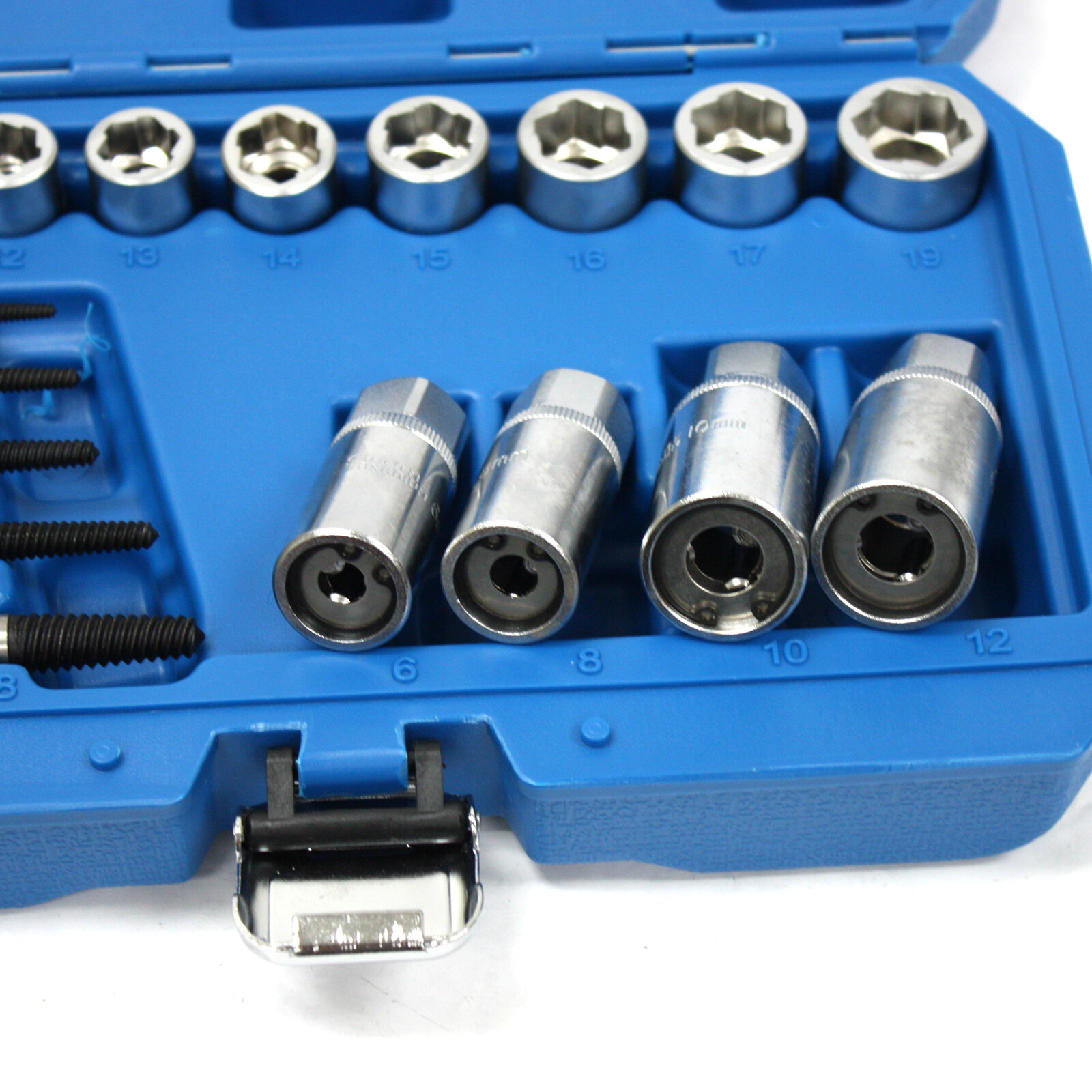 18pcs Damaged Bolt Nut Stud Screw Remover Extractor Sockets Set 1/2″ 3/8″ Dr.