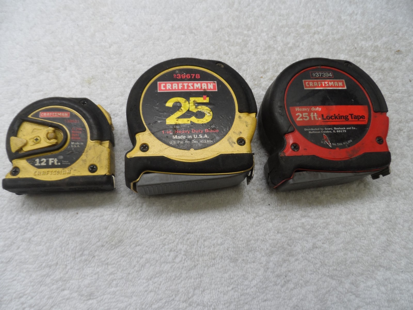 Craftsman USA Heavy Duty Locking Tape Measure Lot, 12 ft 25 ft 25 ft USA – 3 pcs