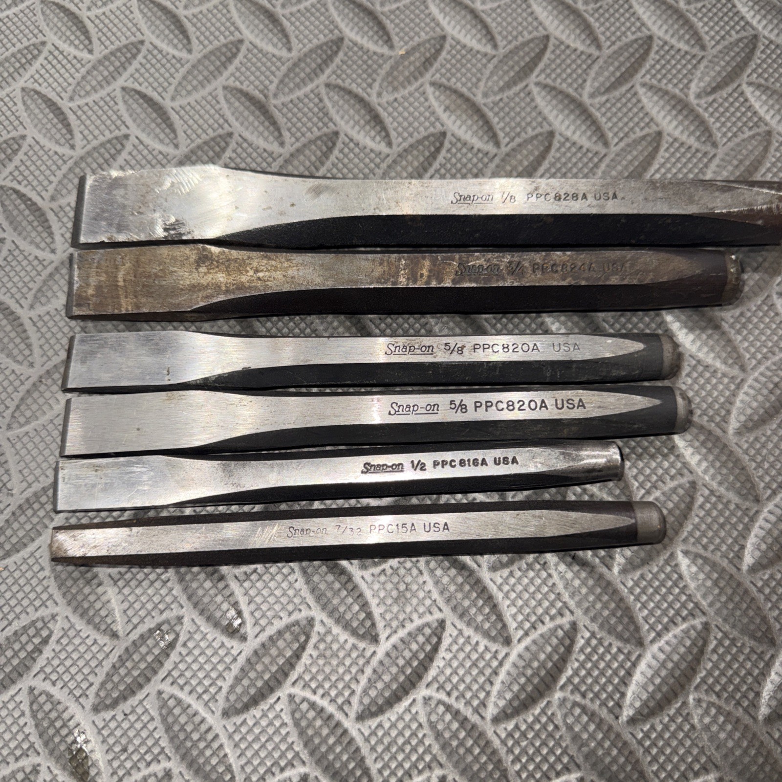 Snap On Chisel Lot Of 6 7/32, 1/2, 5/8, 3/4, 7/8
