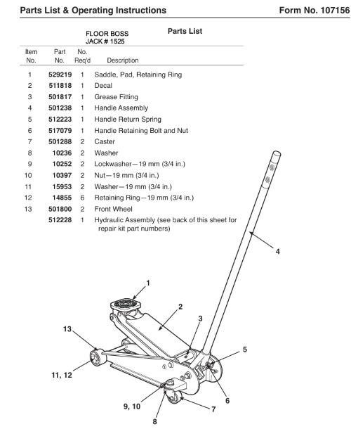 512223 OTC HANDLE RETURN SPRING FOR FLOOR BOSS 1525 FLOOR JACK