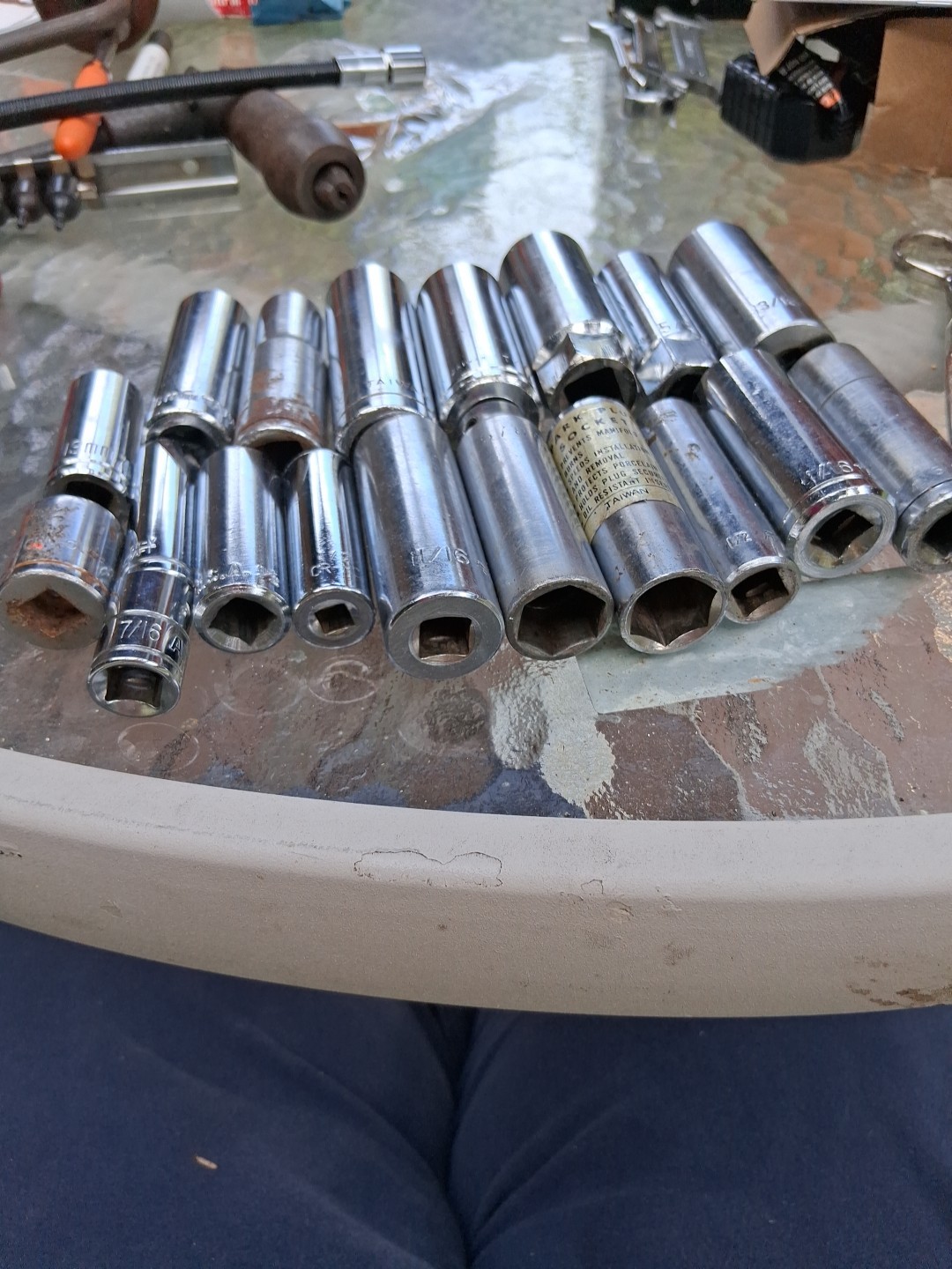 Sockets Lot 19 Sae & Metric Deep Sockets Etc. Various Sizes.