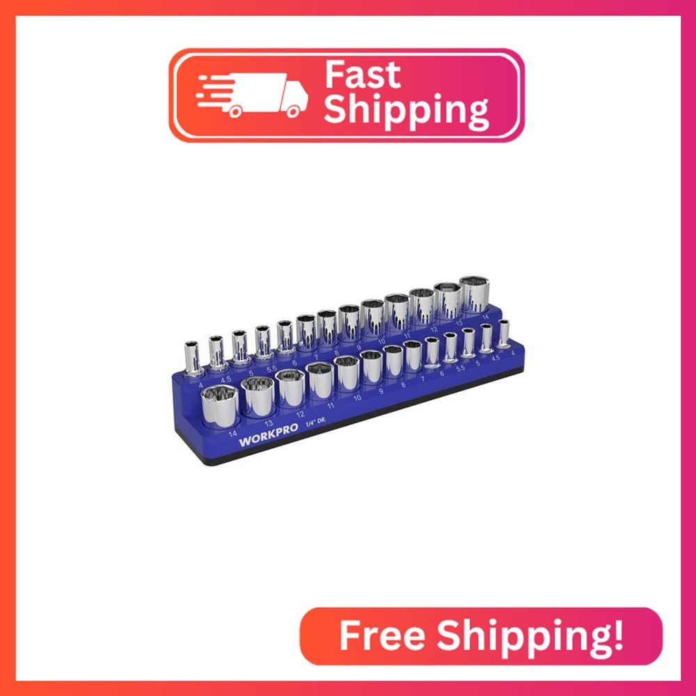 WORKPRO Magnetic Socket Organizer, 1/4-Inch Metric Socket Holder, Tool Trays Hol