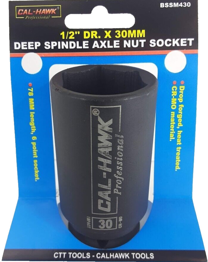 1/2″ DR. x30 MM Deep Spindle Axle Nut Socket CR-MO Material 78 mm length 6 point
