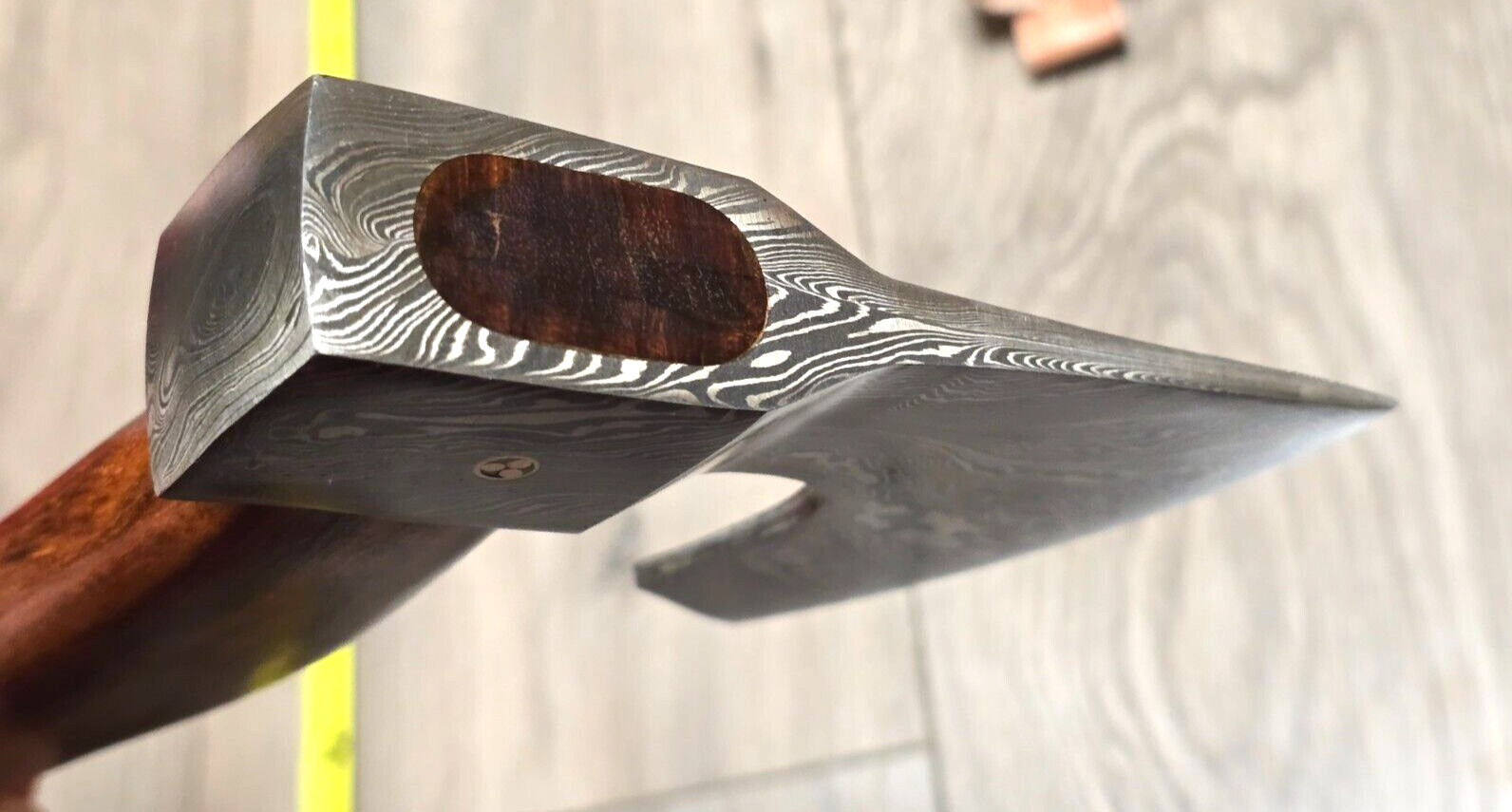 16″ Custom Hand Made Damascus Axe/ Hatchet w/Rosewood Handle & Leather Sheath