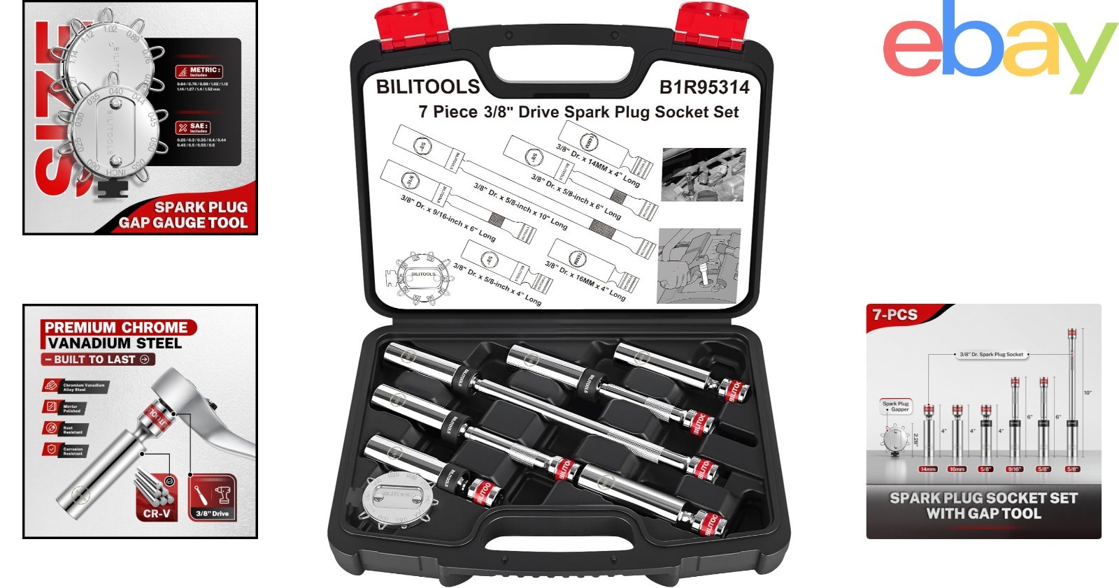 Magnetic Swivel Spark Plug Socket Set with Gap Tool for Engine Maintenance