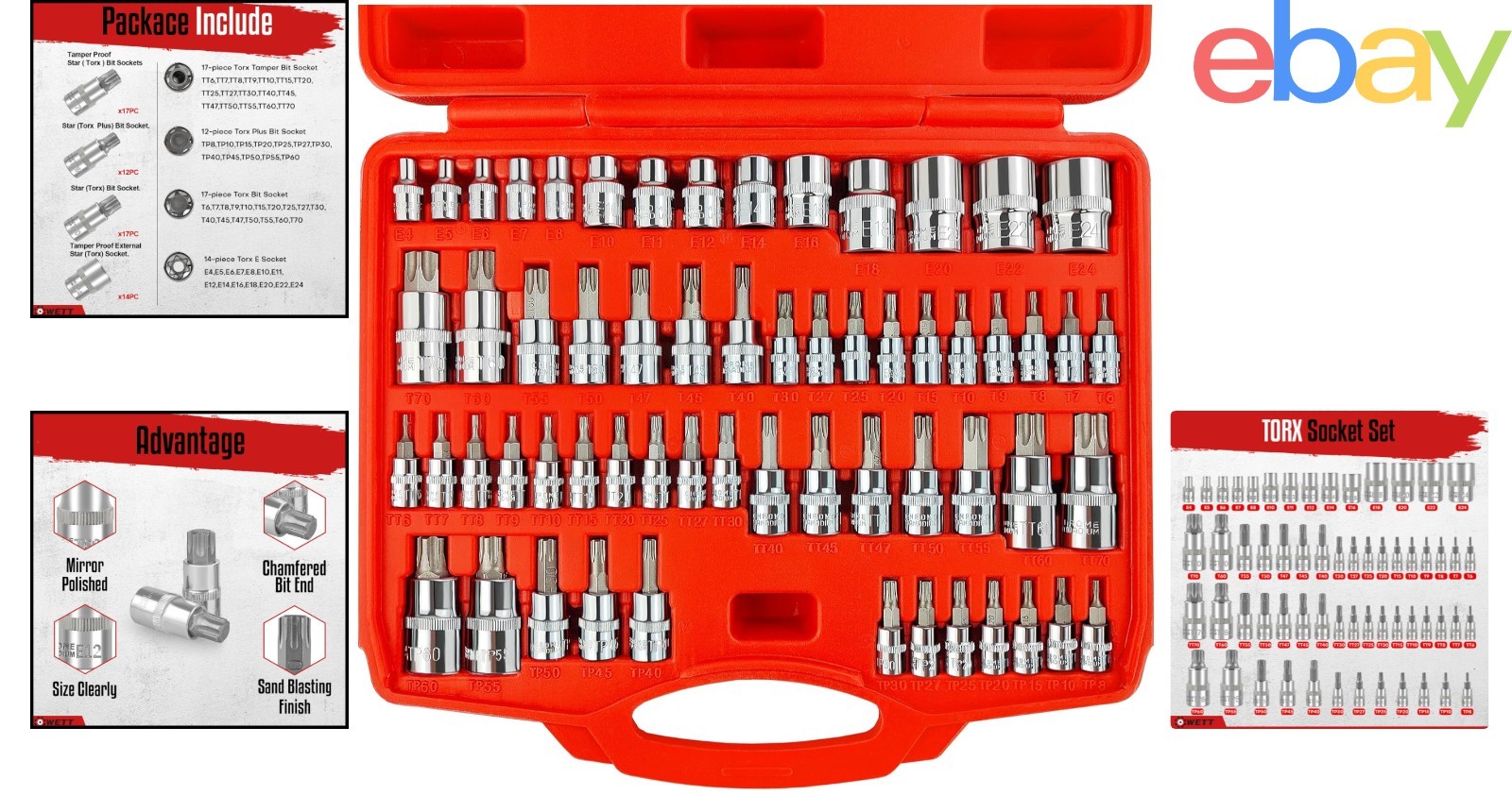 Heavy-Duty 60-Piece Socket Set Featuring Torx, Torx Plus, and Tamper Types