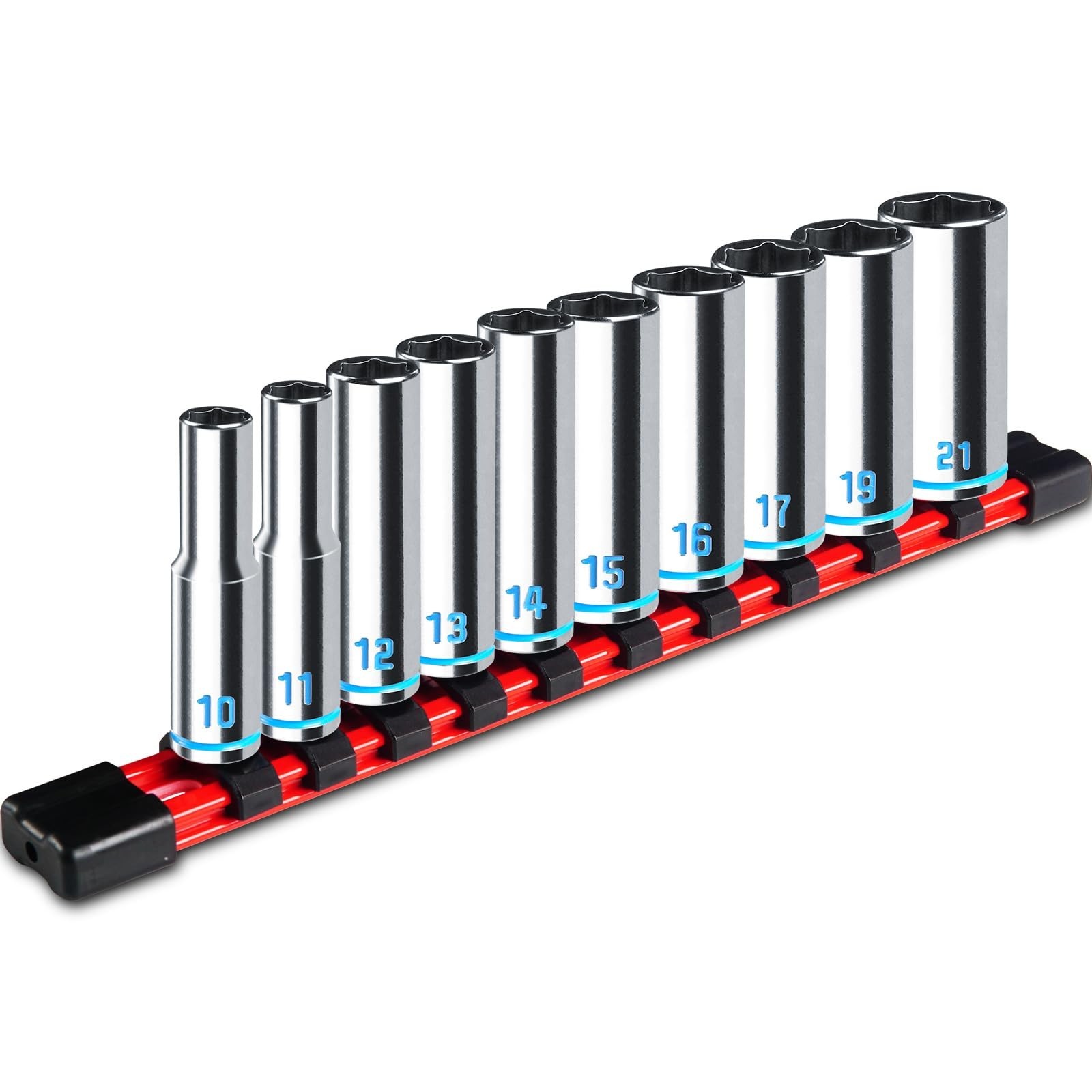 10PC 3/8″ Drive Deep Socket Set Metric 10-21mm, 6-Point, Chrome Finish, Cr-V Ste