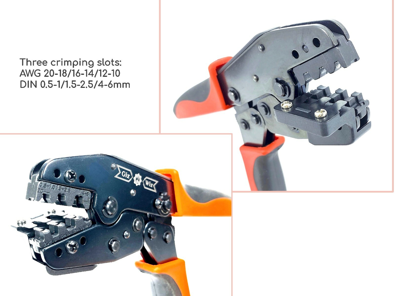 GIZWIZ Non-insulated Open Barrel Wire Terminal Crimp Tool With Tab Locator
