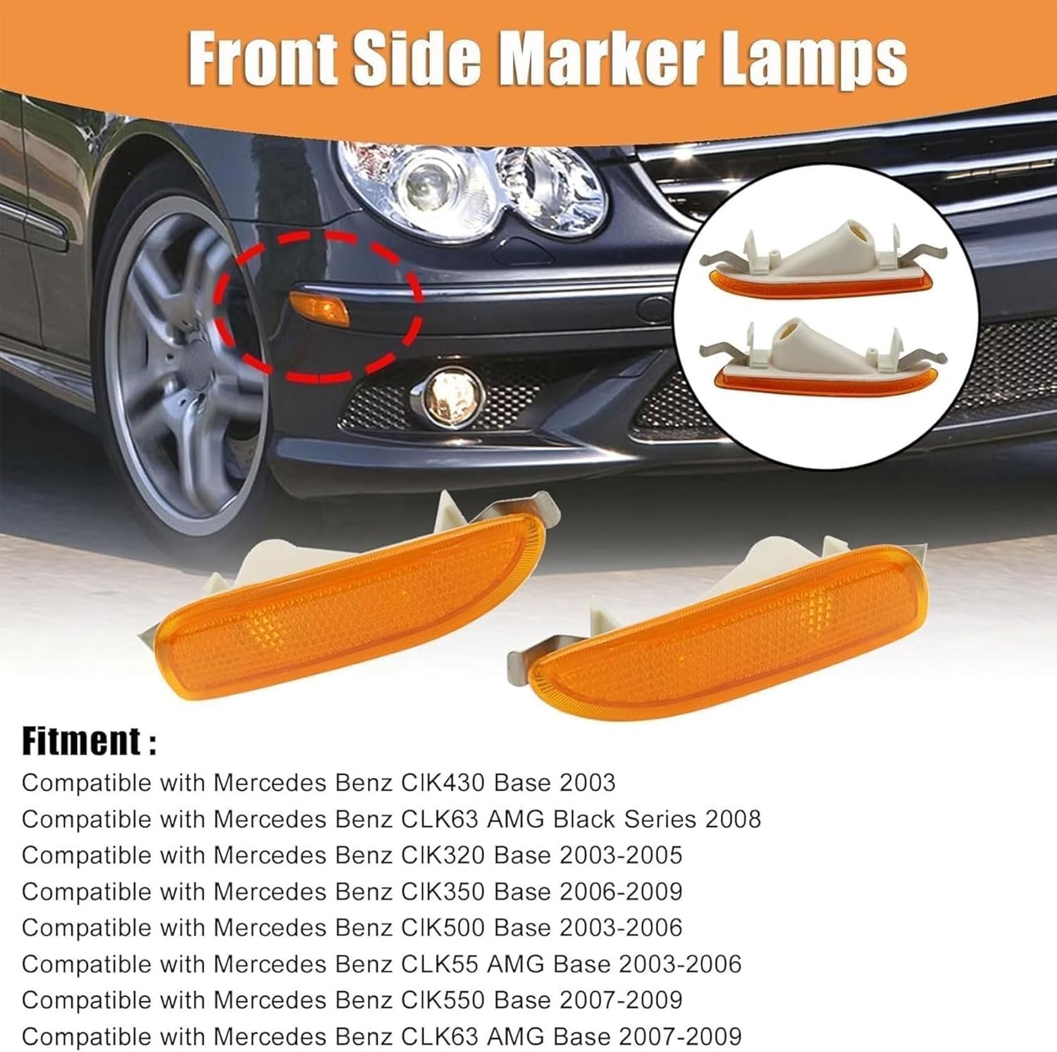Side Marker Light Turn Signal Lamp Front Left+Right Compatible With Mercedes