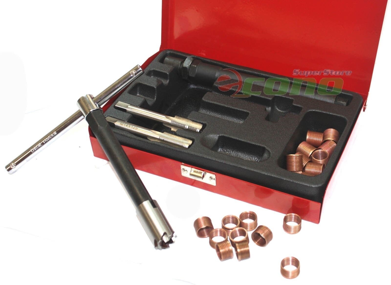 26pc Spark Plug Thread Repair Kit M14 x 1.25 w/ Metal Case