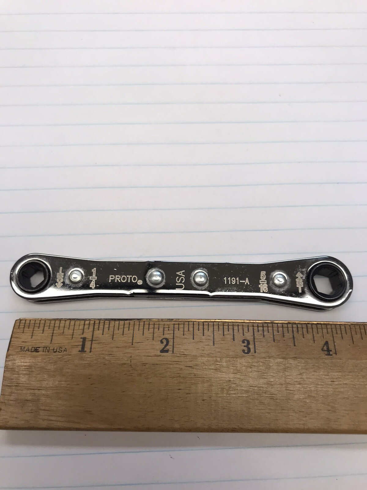 1 pc. PROTO 1191-A 1/4 & 5/16 6PNT DOUBLE BOX END RATCHET WRENCH. USA (loc stk)