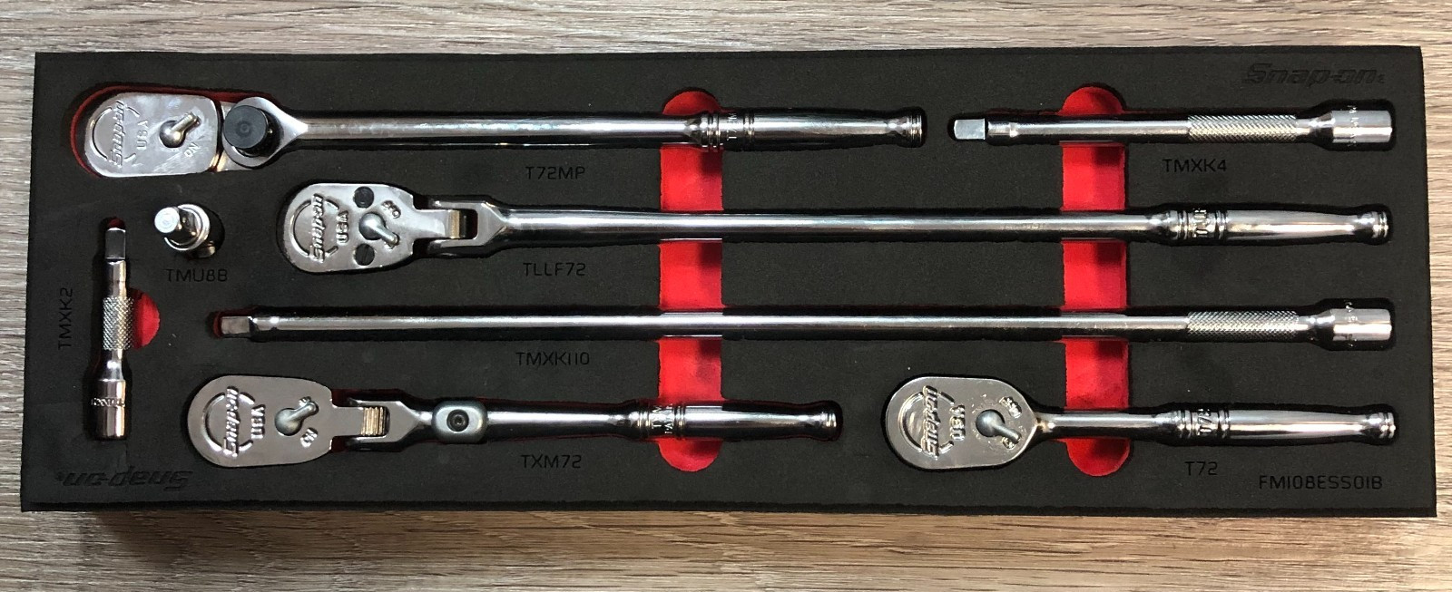 8pc Snap On RAT108ESSFR Essential Ratchet Extension Set Pro-Fl Foam Organization