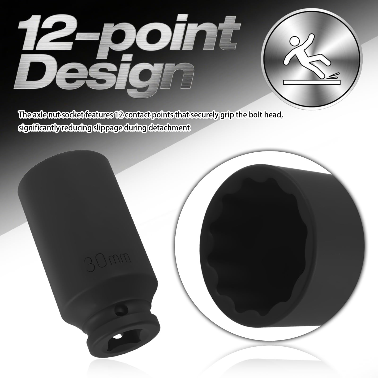 30mm Socket 1/2″ Drive,12-Point Impact for 3.07×1.61×1.61 inch,