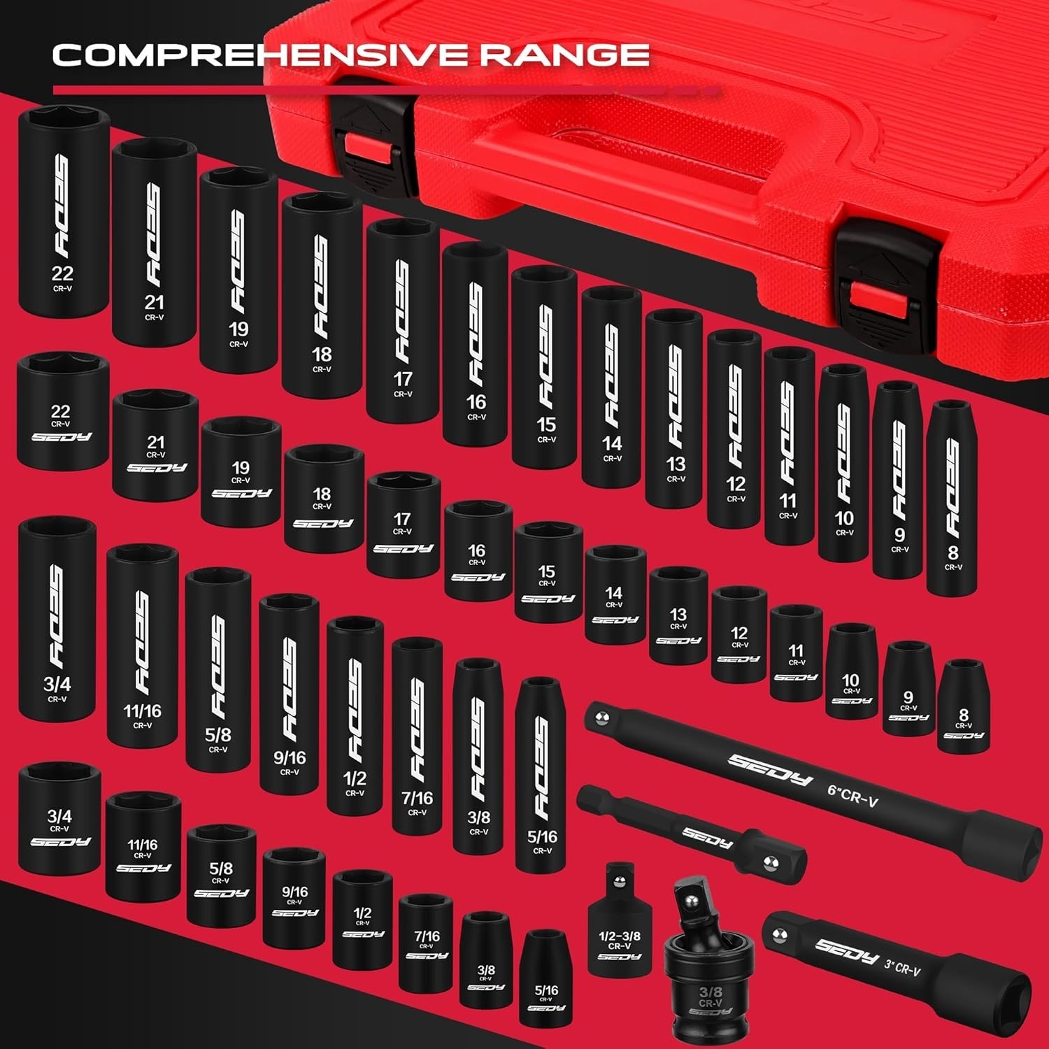 Complete 49-Piece 3/8-Inch Socket Set with Extension Bars and Universal Joint