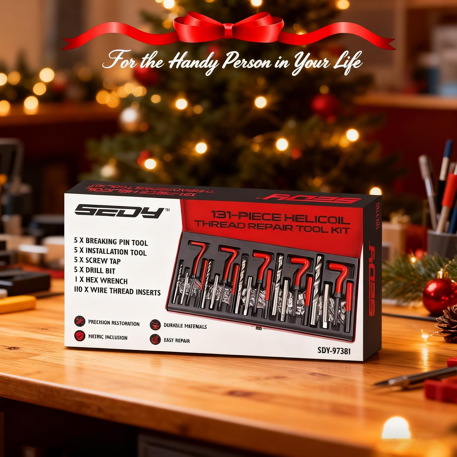 SEDY 131Pc Metric Helicoil Thread Repair Kit M5-M12 Stripped Thread Tool Set