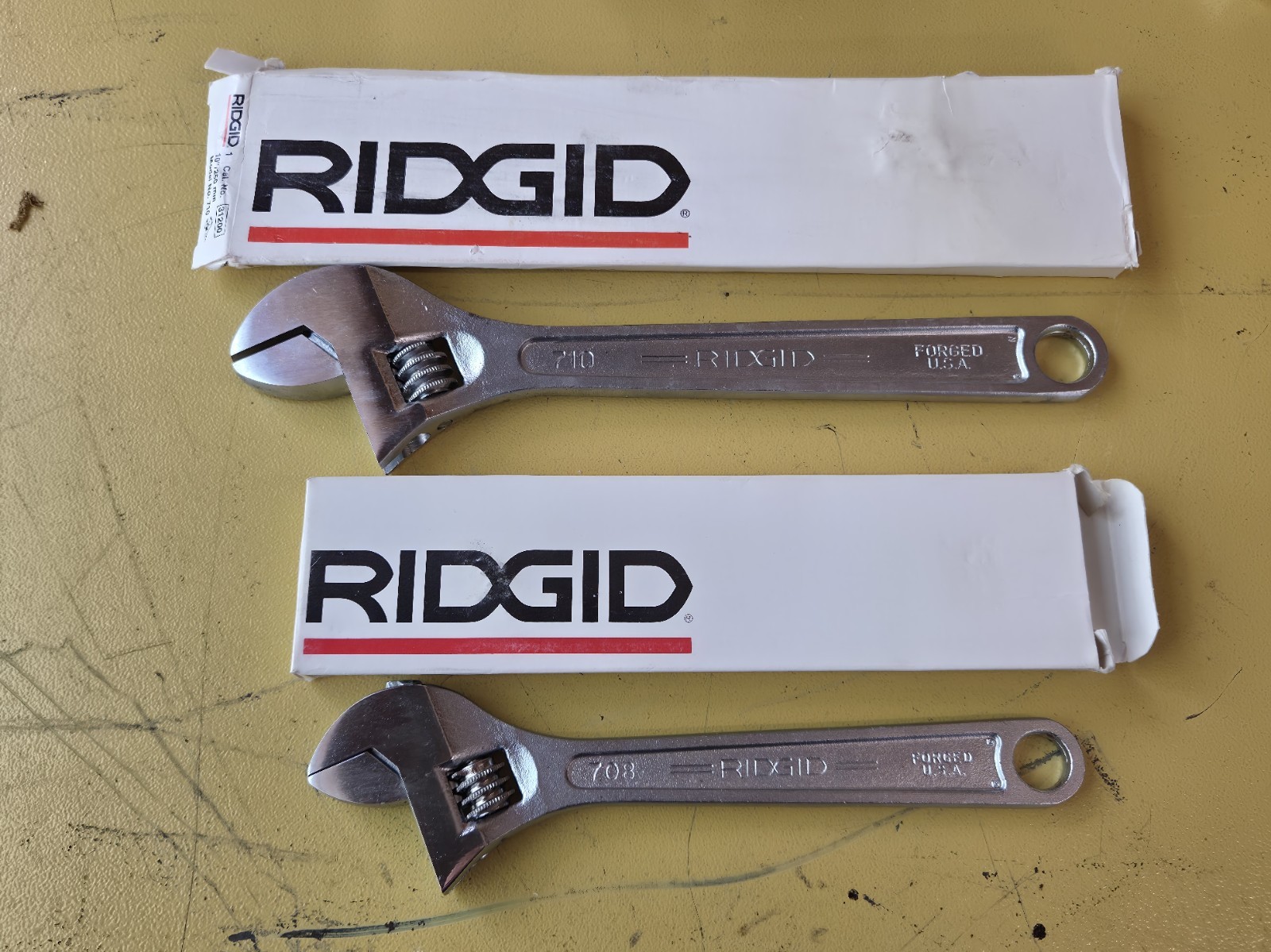 NOS USA Ridge Tool Co Ridgid 2 Pc Adjustable Wrench Set 8″ 10″ 708 710
