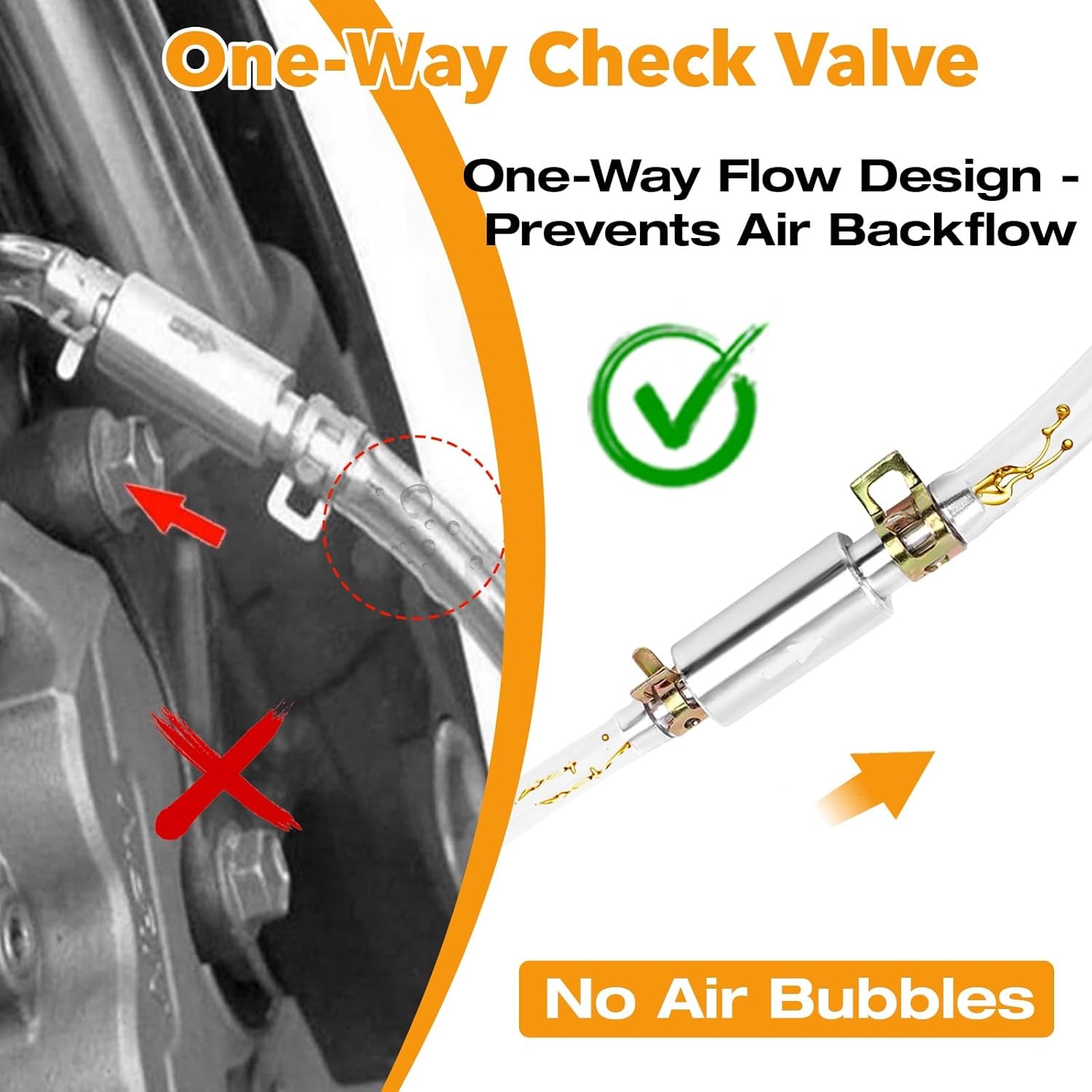 4 PCS Brake Bleeder Hose, One Way Check Valve Tube Bleeding Tool Kit Silver US