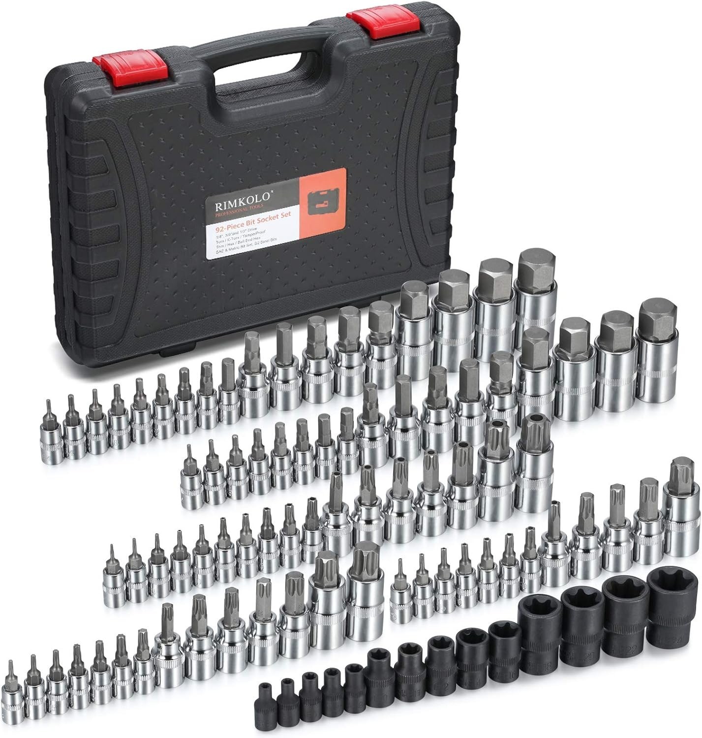 92-Piece Allen and Torx Bit Socket Set, 1/4″ 3/8″ and 1/2″ Drive Tamper Proof