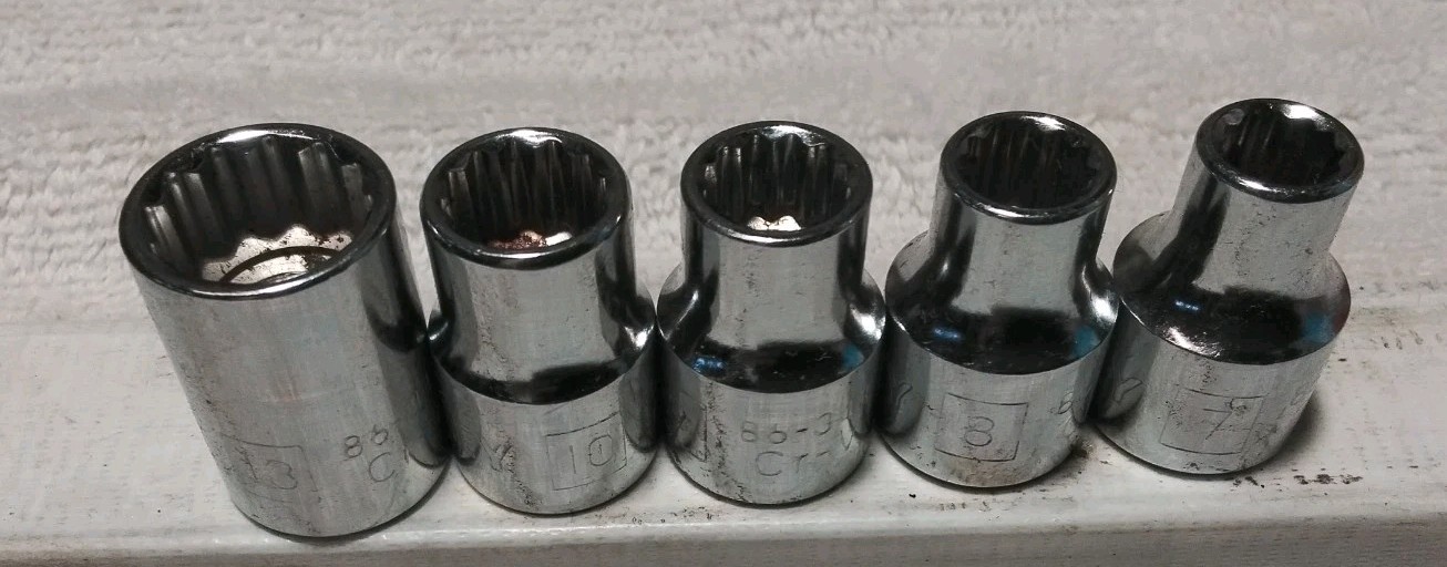 5PC STANLEY 3/8″ DRIVE 12pt 7-8-9-10-13 Mm SOCKET SET