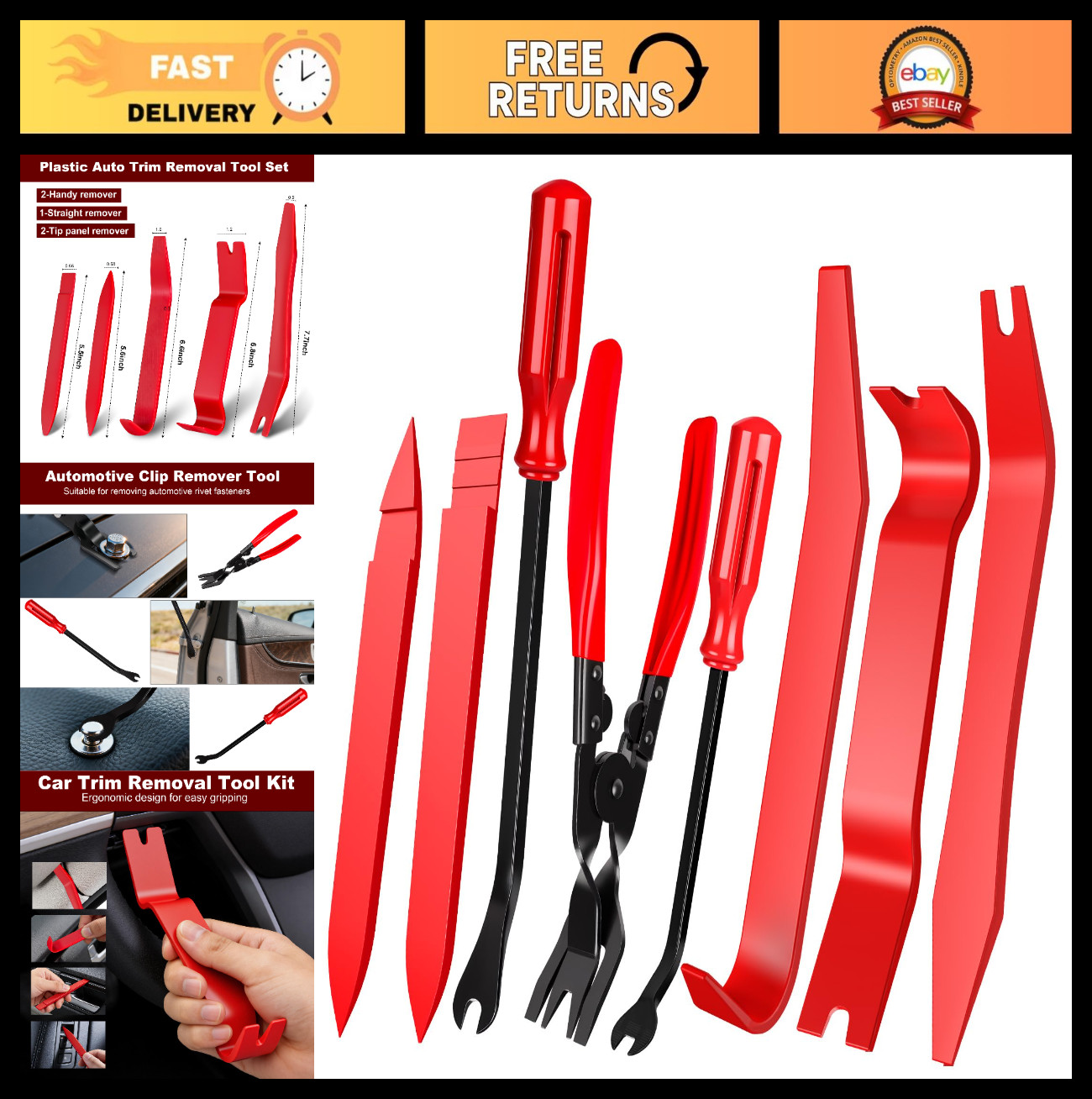 8 Pcs Auto Trim Removal Tool Kit – Non-Scratch Pry Tools & Fastener Pliers for C