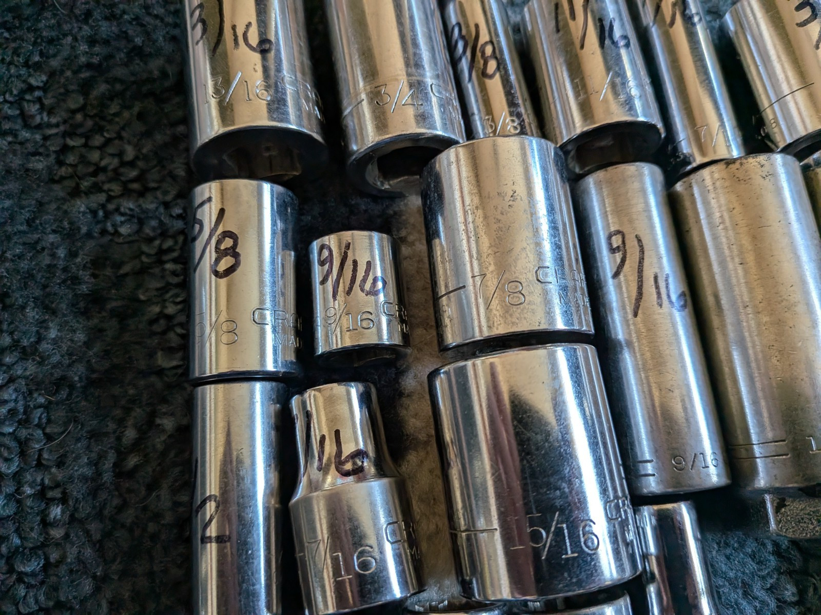 Vintage Craftsman Lot Of 19 SAE 3/8” 1/2″ Drive V-VV- sockets 6Pt 12pt
