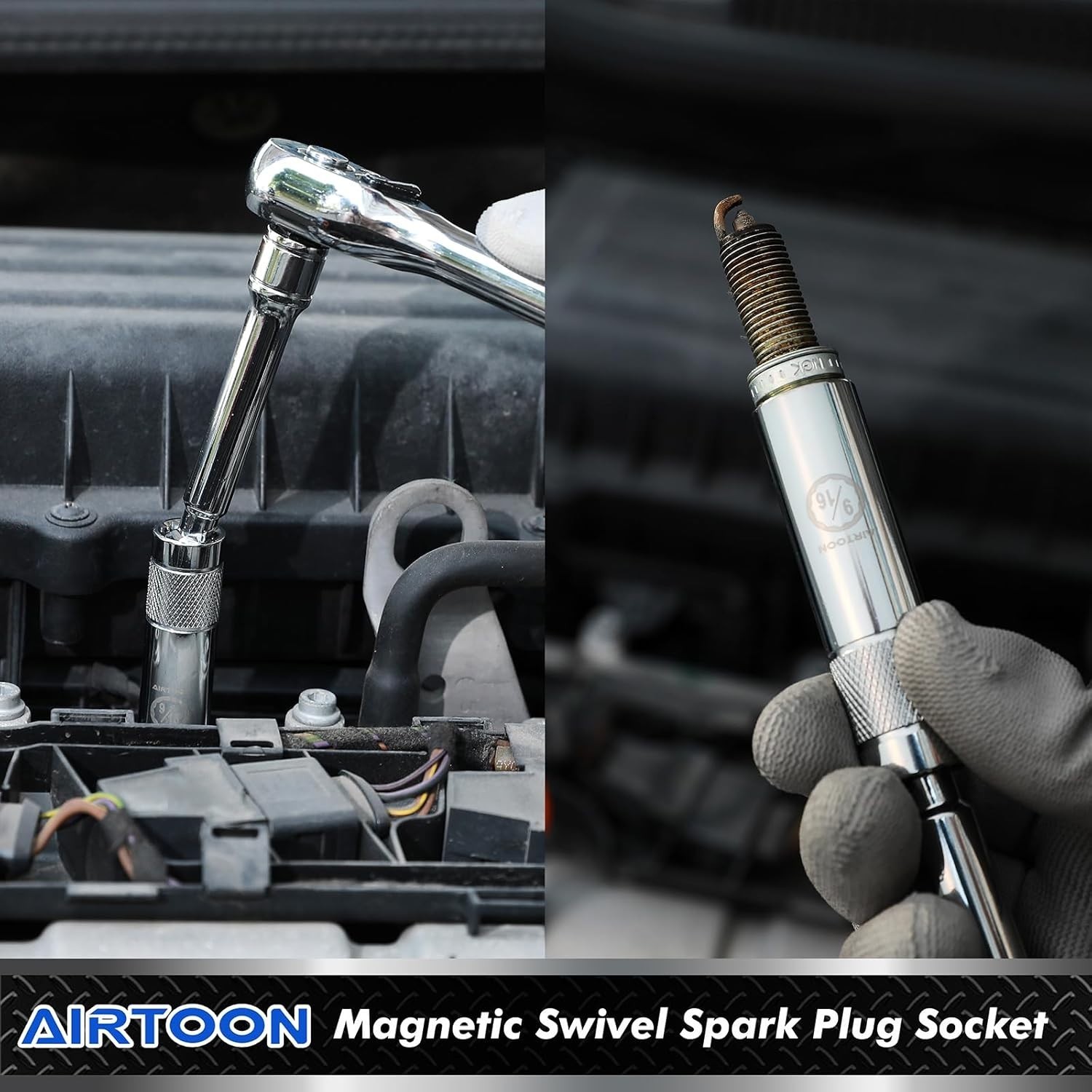 7-Piece 3/8″ Dr. Magnetic Swivel Spark Plug Socket Set