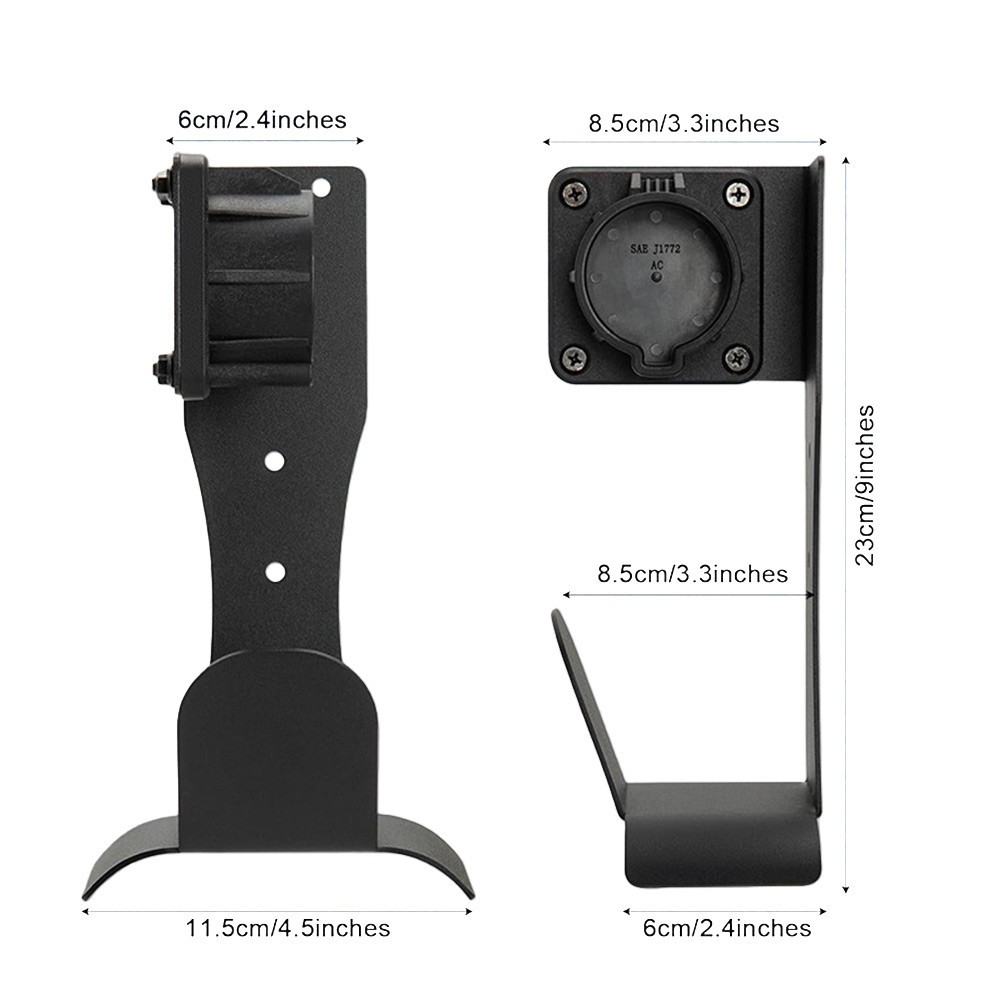 Black Wall Mount Stainless Steel Bracket for J1772 EV Charging Cable Holder