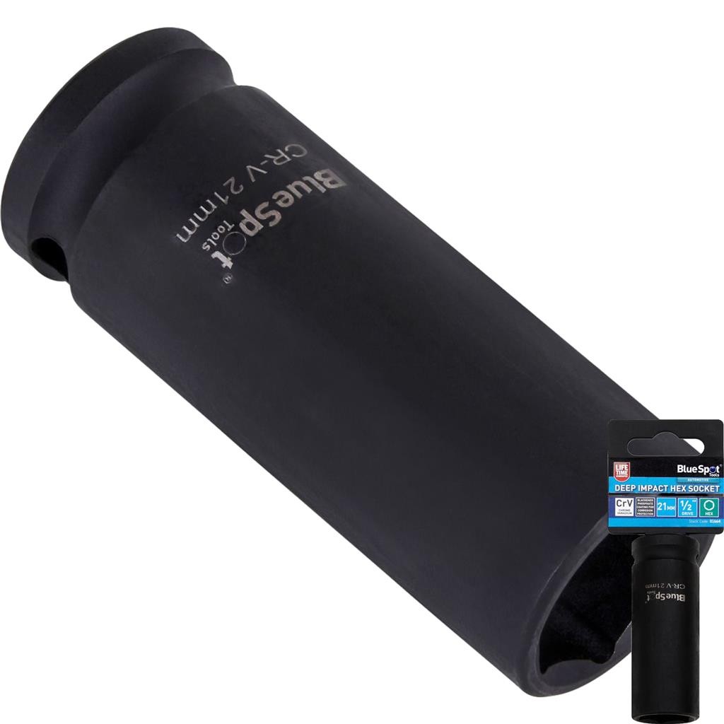 BlueSpot 21mm Deep Socket Impact Hex 6 Point Single CRV Steel 1/2″ Drive