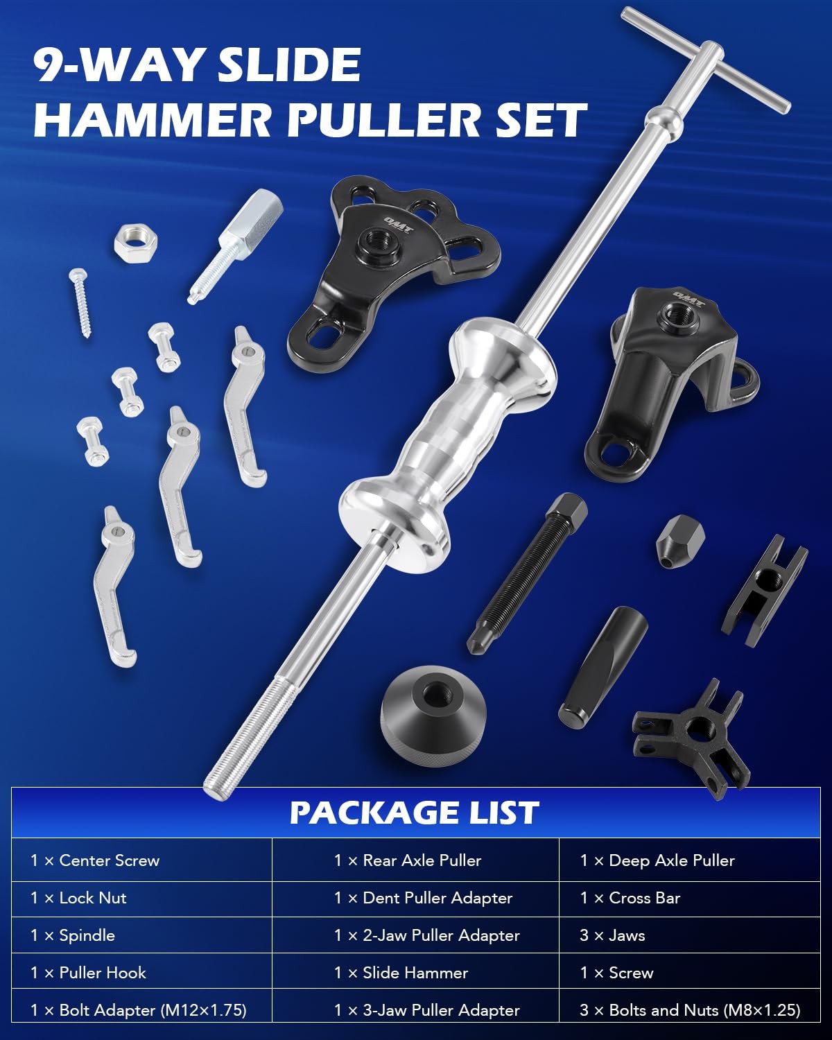 Orion Motor Tech 18pc Slide Hammer Puller Set 9-Way Bearing Hub Removal Kit