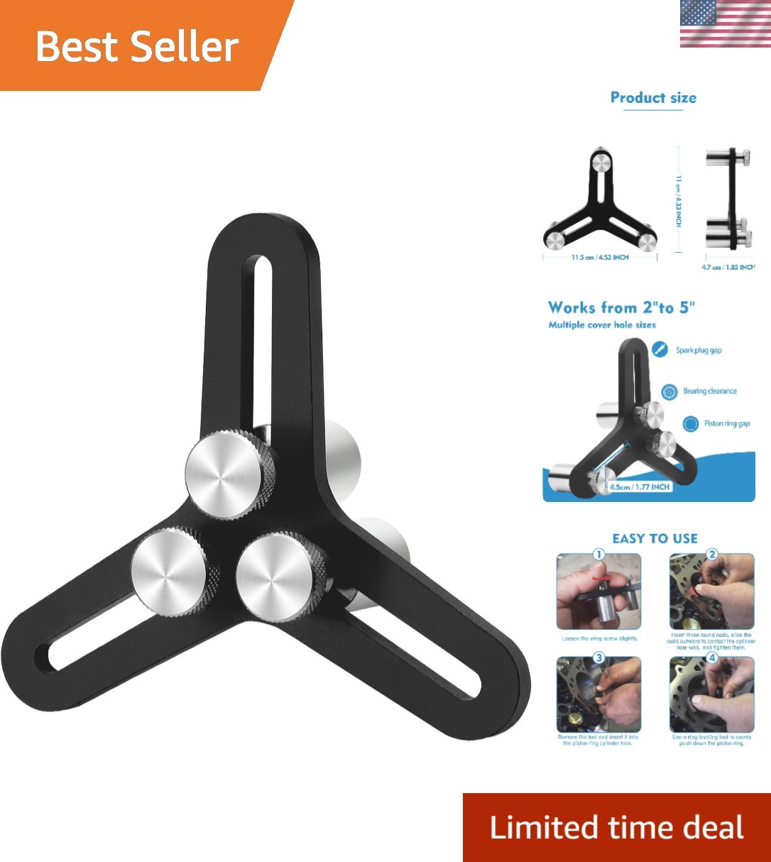 High-Quality Aluminum Piston Ring Tool – 2-5 Inch Bore Measurements Made Easy
