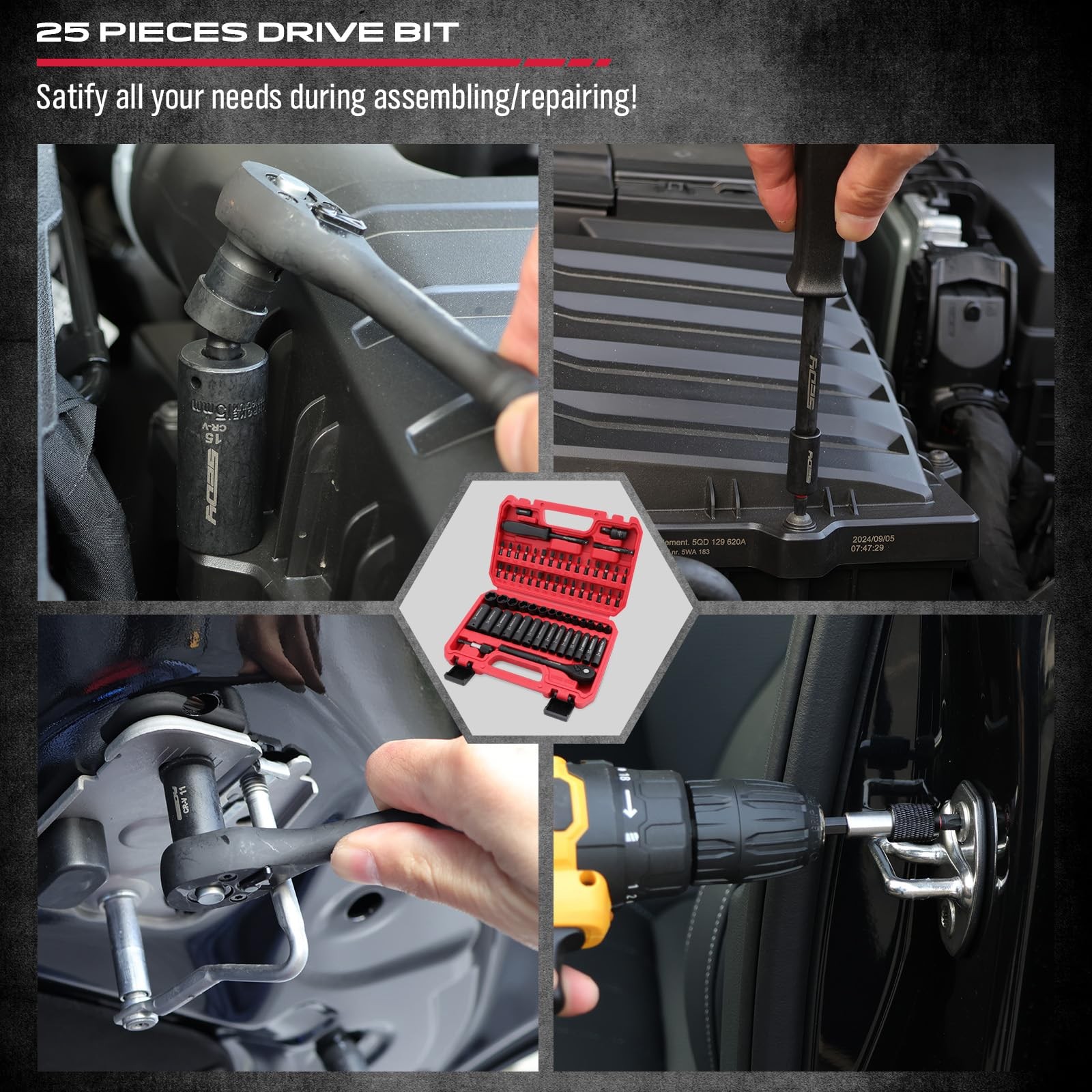 64-Piece 1/4″ Drive Impact Socket Wrench Driver-Bits Set, Cr-V…