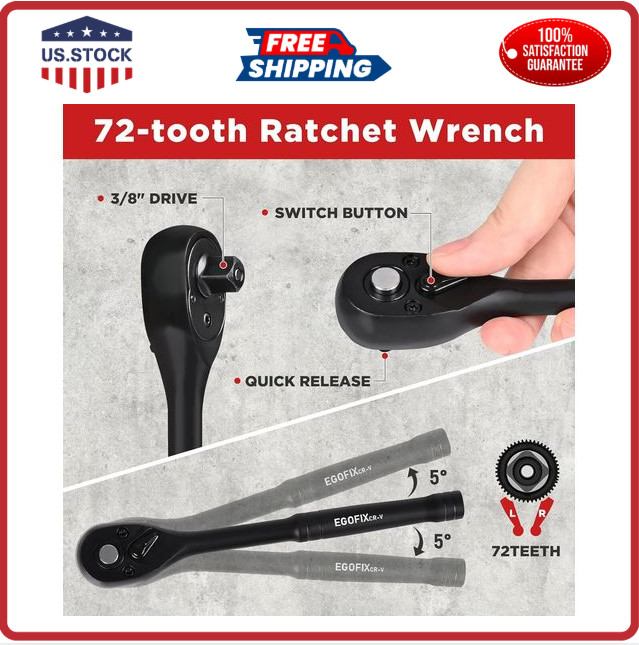3/8 In. 50 Piece 6 Point Impact Socket Ratchet Drive and Metric Set
