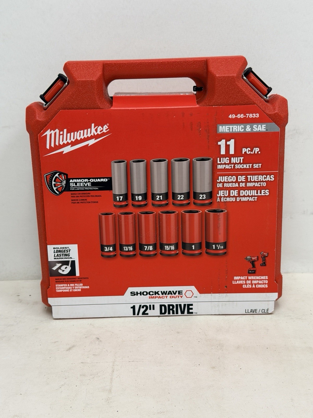 Milwaukee 49-66-7833 Impact Duty 1/2” Drive SAE & Metric 11PC Lug Nut Socket Set