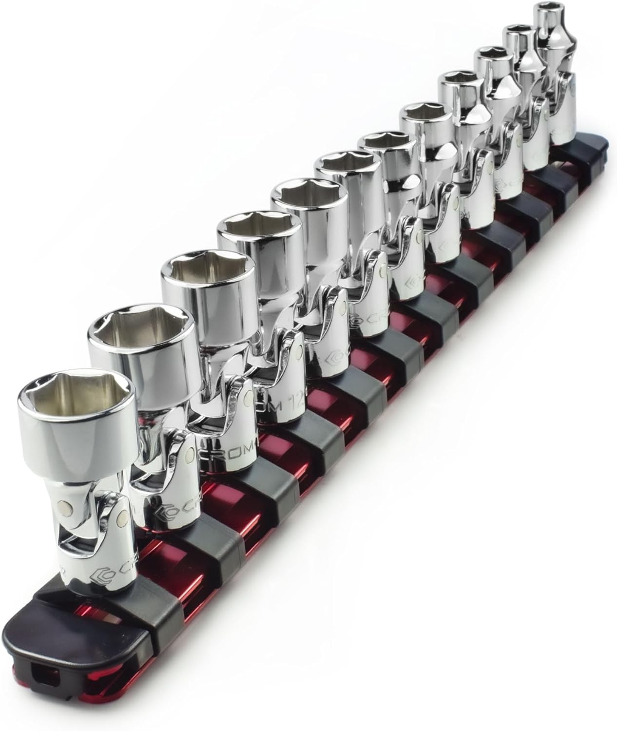 12pc 1/4″ Drive Metric Flex Socket Set 5–15mm 6-Point Swivel w/ Storage Rail