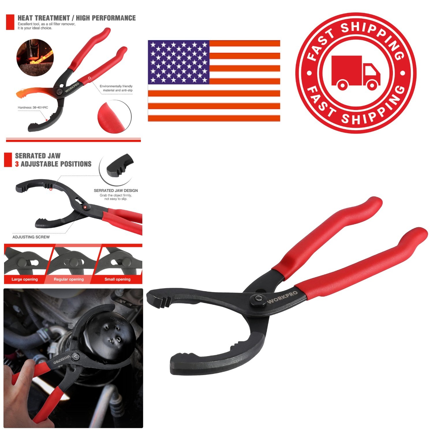 Mechanical Oil Filter Removal Tool with Comfortable Red Grips for Extra Leverage