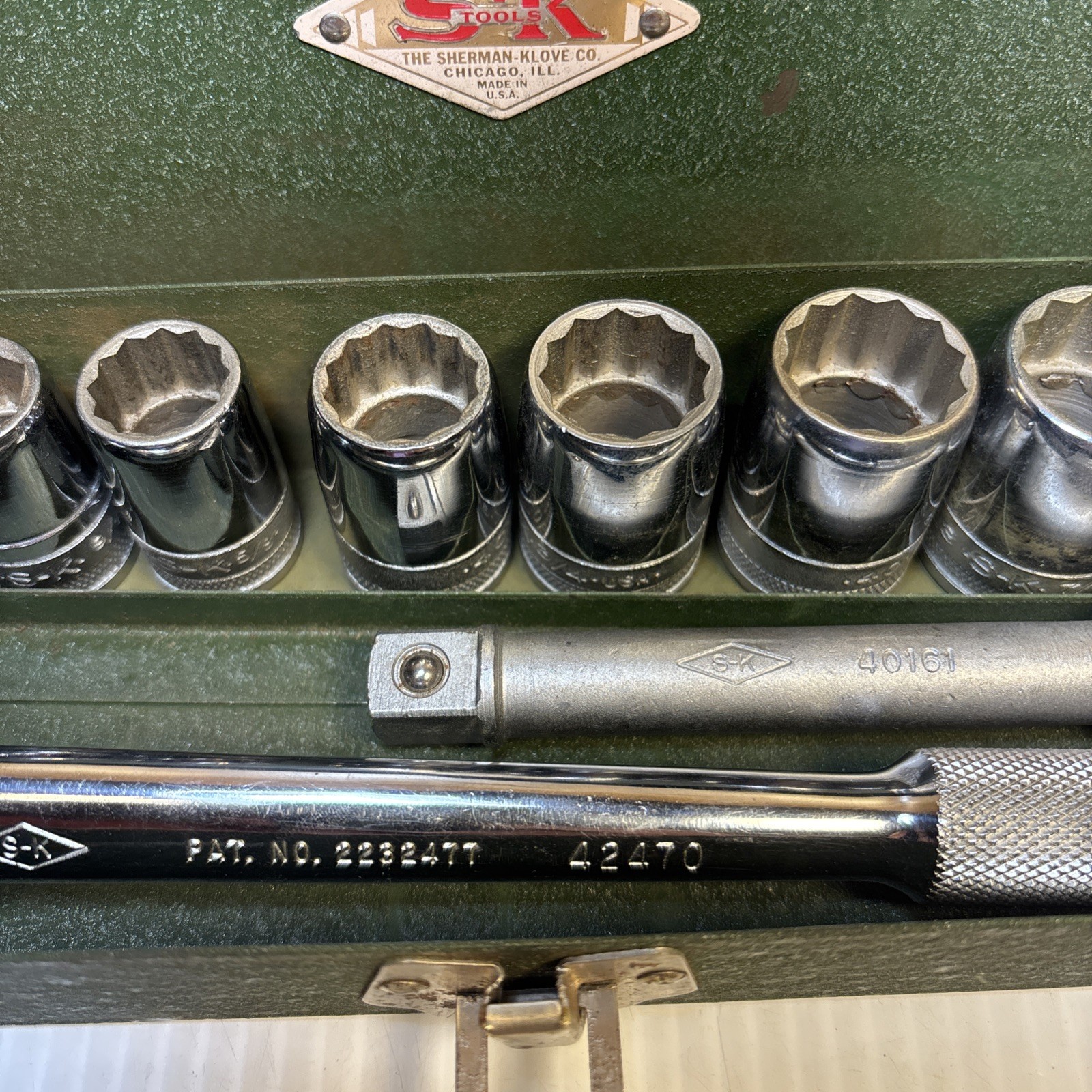Vintage SK Tools 1/2” Drive Socket Set W/ 11 Pieces & Metal Case USA