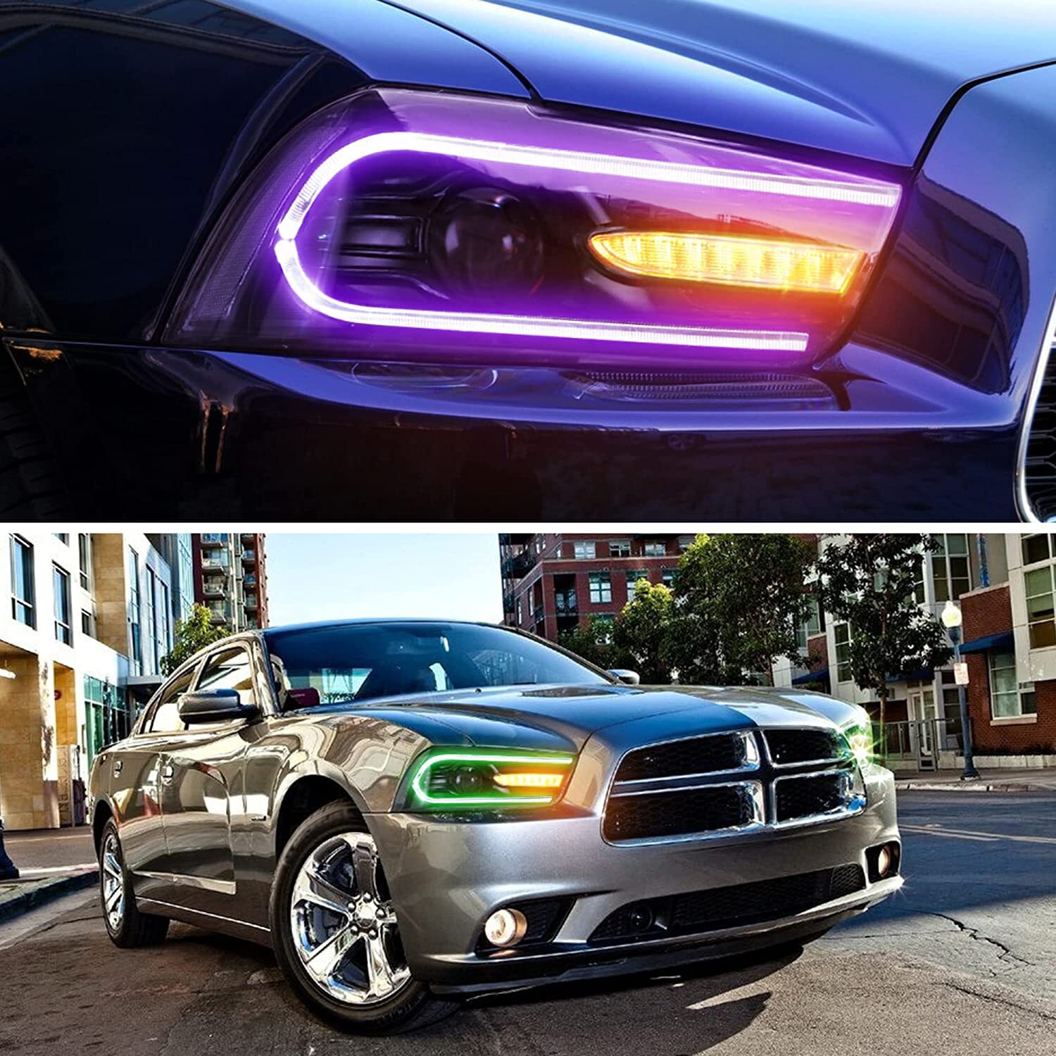 VLAND Headlights w/RGB DRL Sequential Turn+LED Bulbs For Dodge Charger 2011-2014