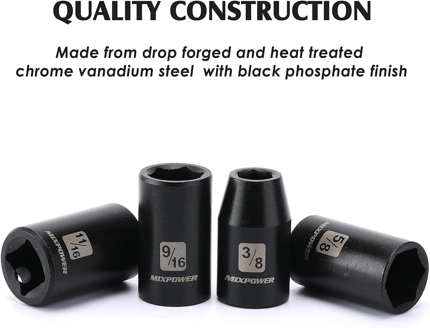 Durable 14-Piece 1/2-Inch Drive Shallow Socket Set with Black Phosphate Finish