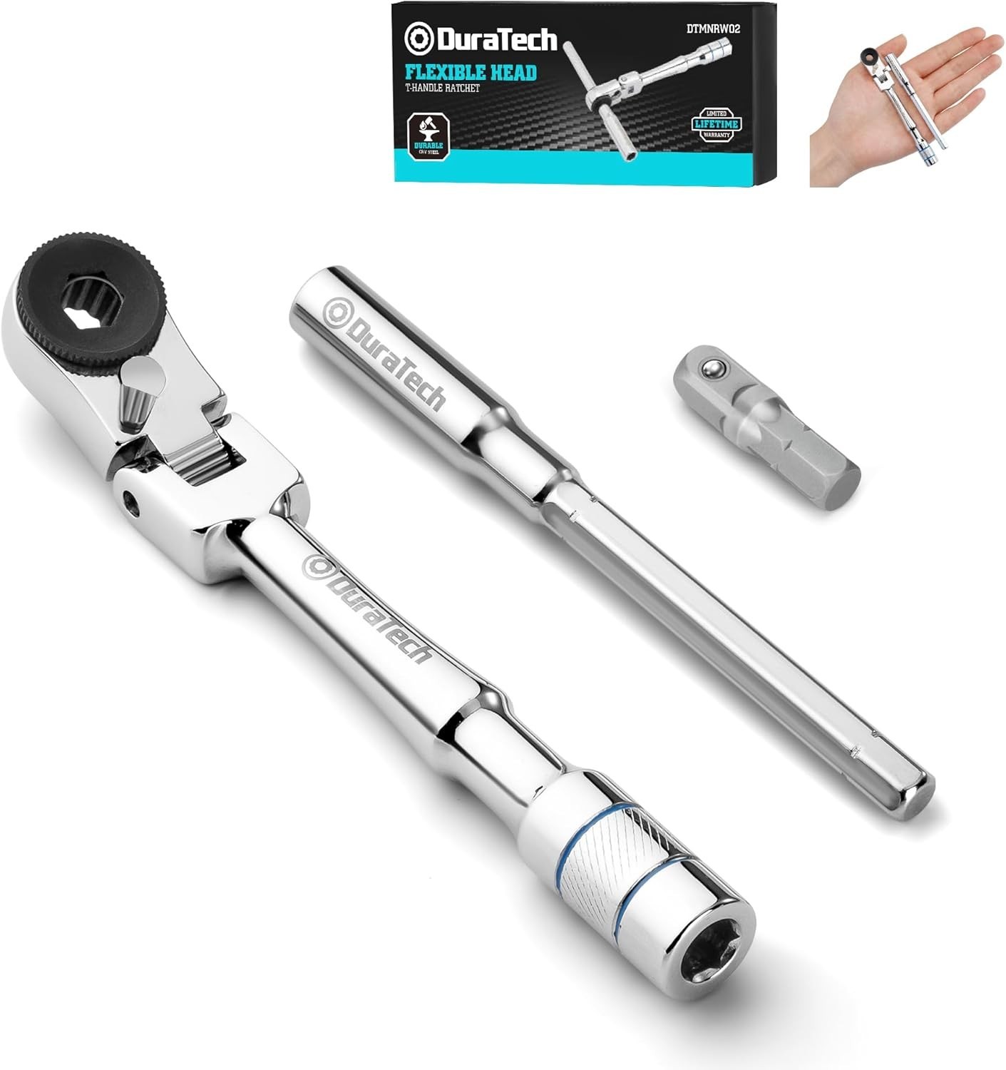 1/4 Inch Flex Head T-Handle Ratchet Mini Wrench Set with Hex Bit Extension