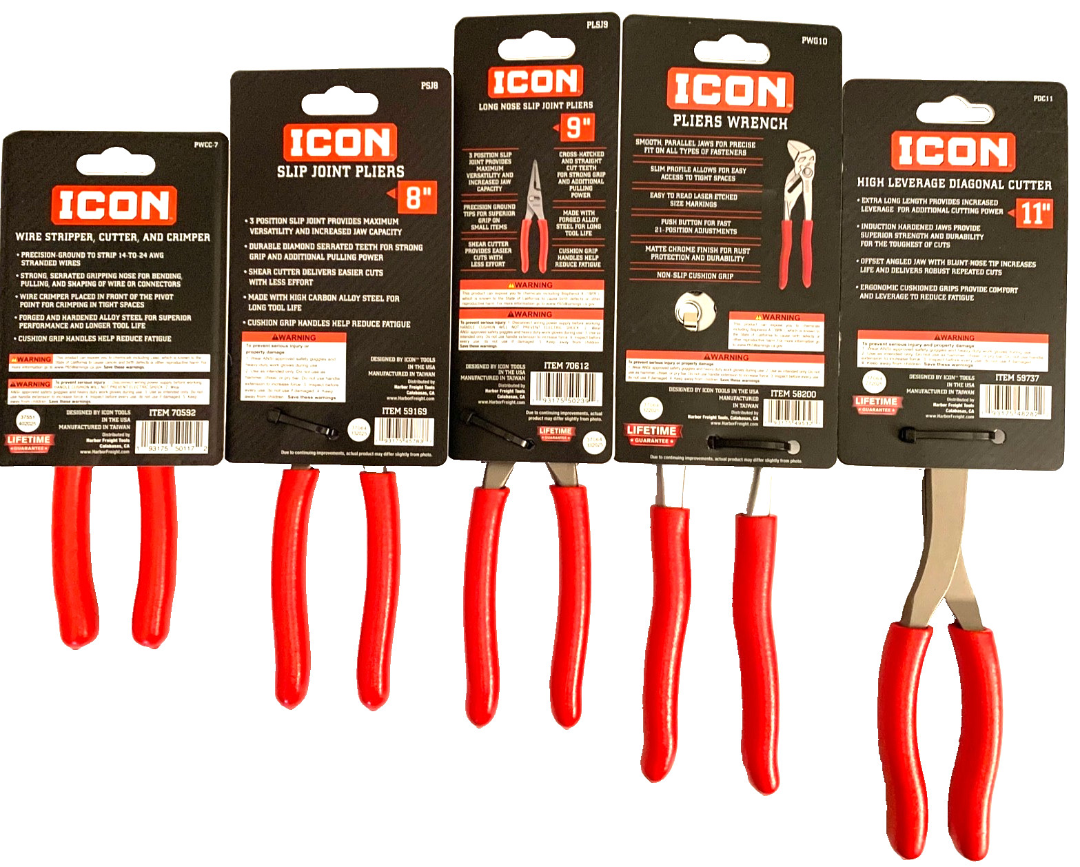 ICON Pliers (LOT OF 5) 57683, 70592, 70612, 58200 & 59737 New, Sealed (FREE S&H)