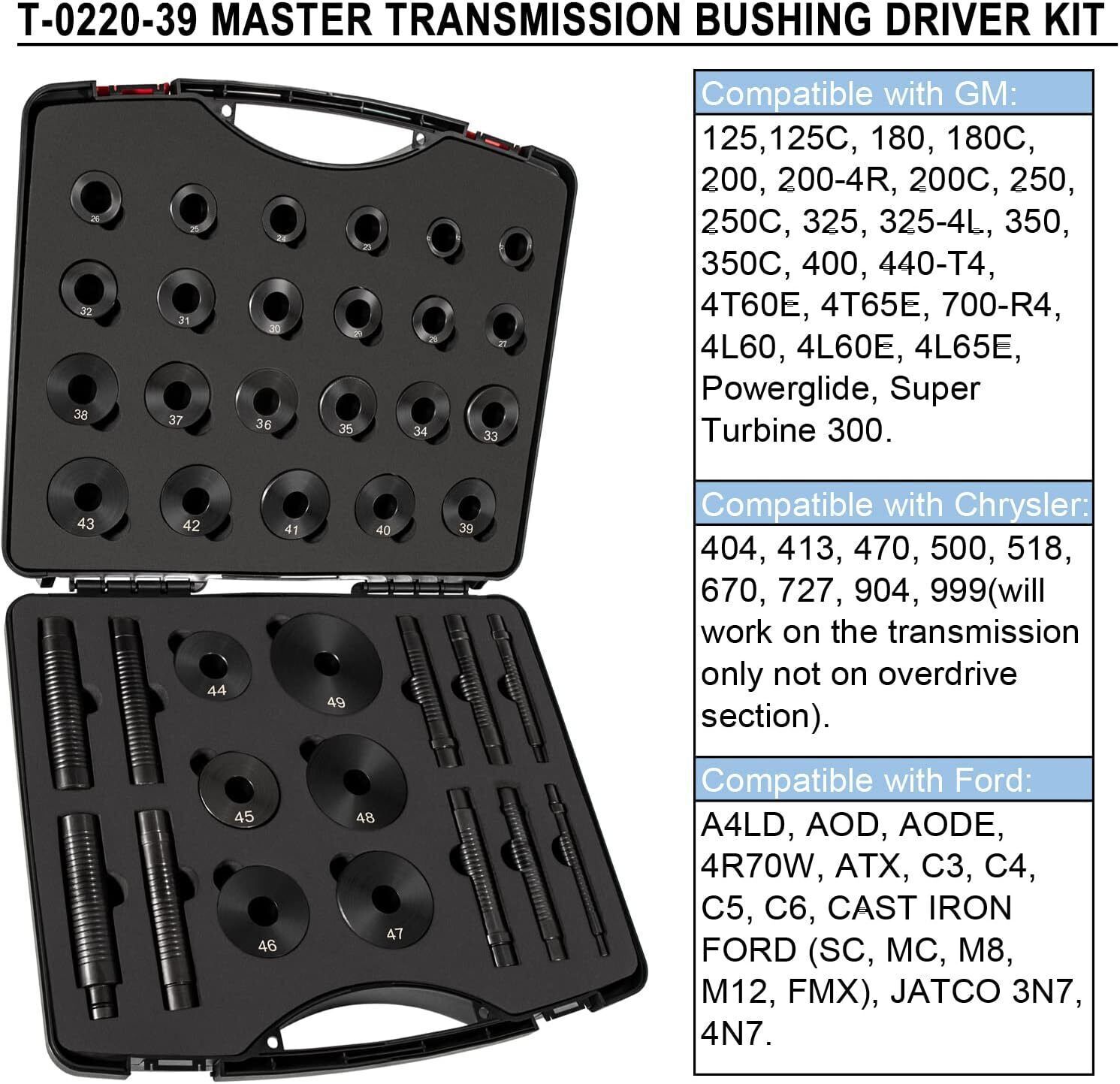 For Chrysler GM Ford Transmissions Bushing T-0220-39 Master Bushing Driver Set